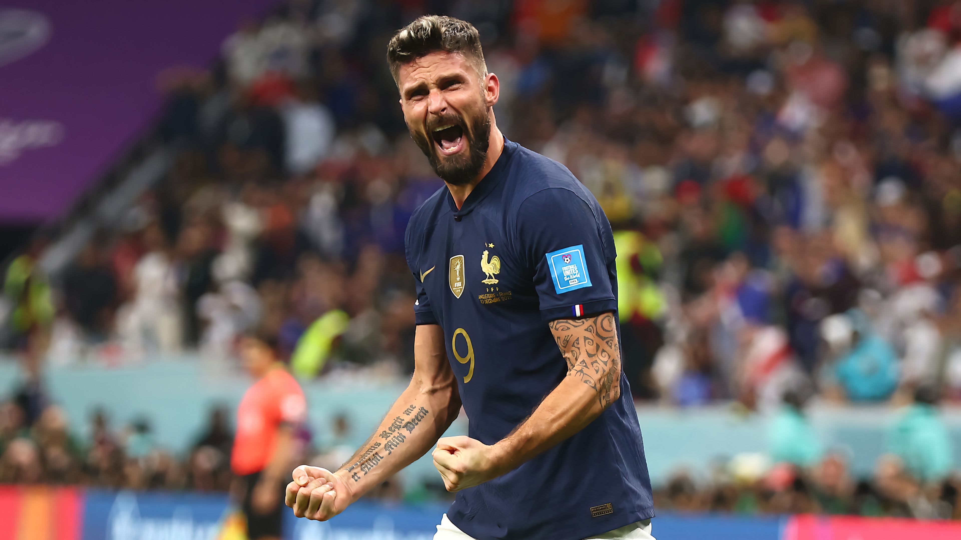 Olivier Giroud celebrates scoring for France in 4K HD Wallpaper