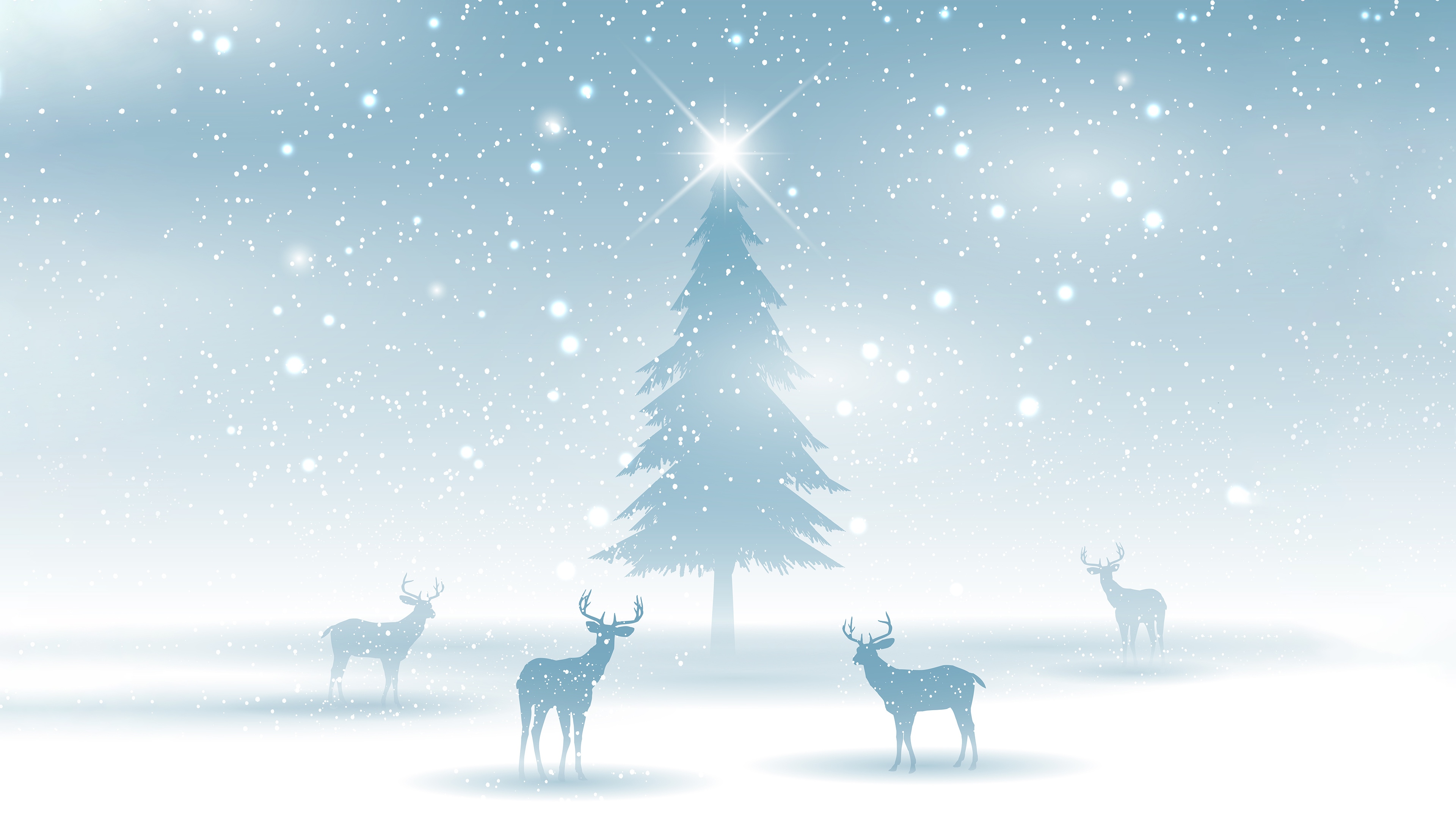 Christmas Tree and Reindeer in Snow HD Wallpaper