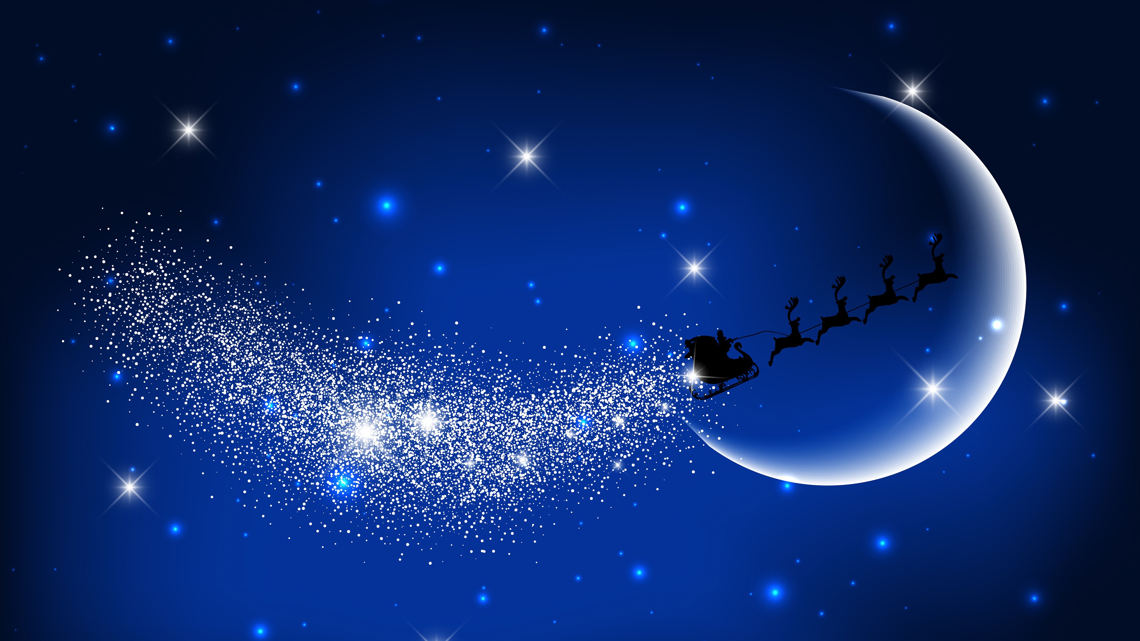 Santa Claus flying in a sleigh with reindeer HD Wallpaper