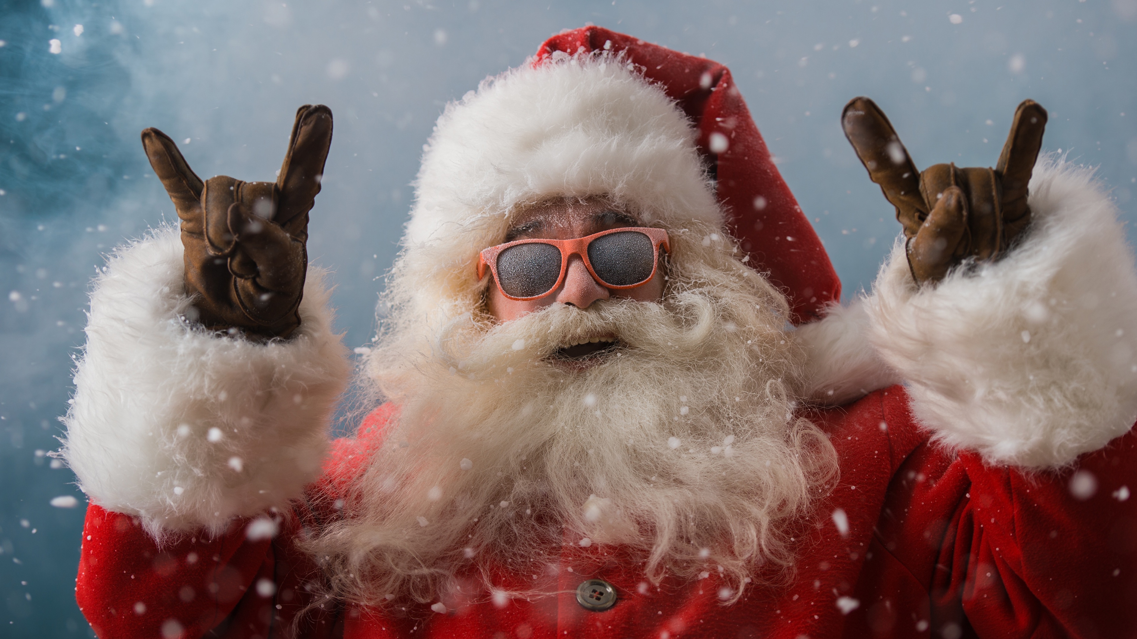 Santa Claus with sunglasses and snow HD Wallpaper