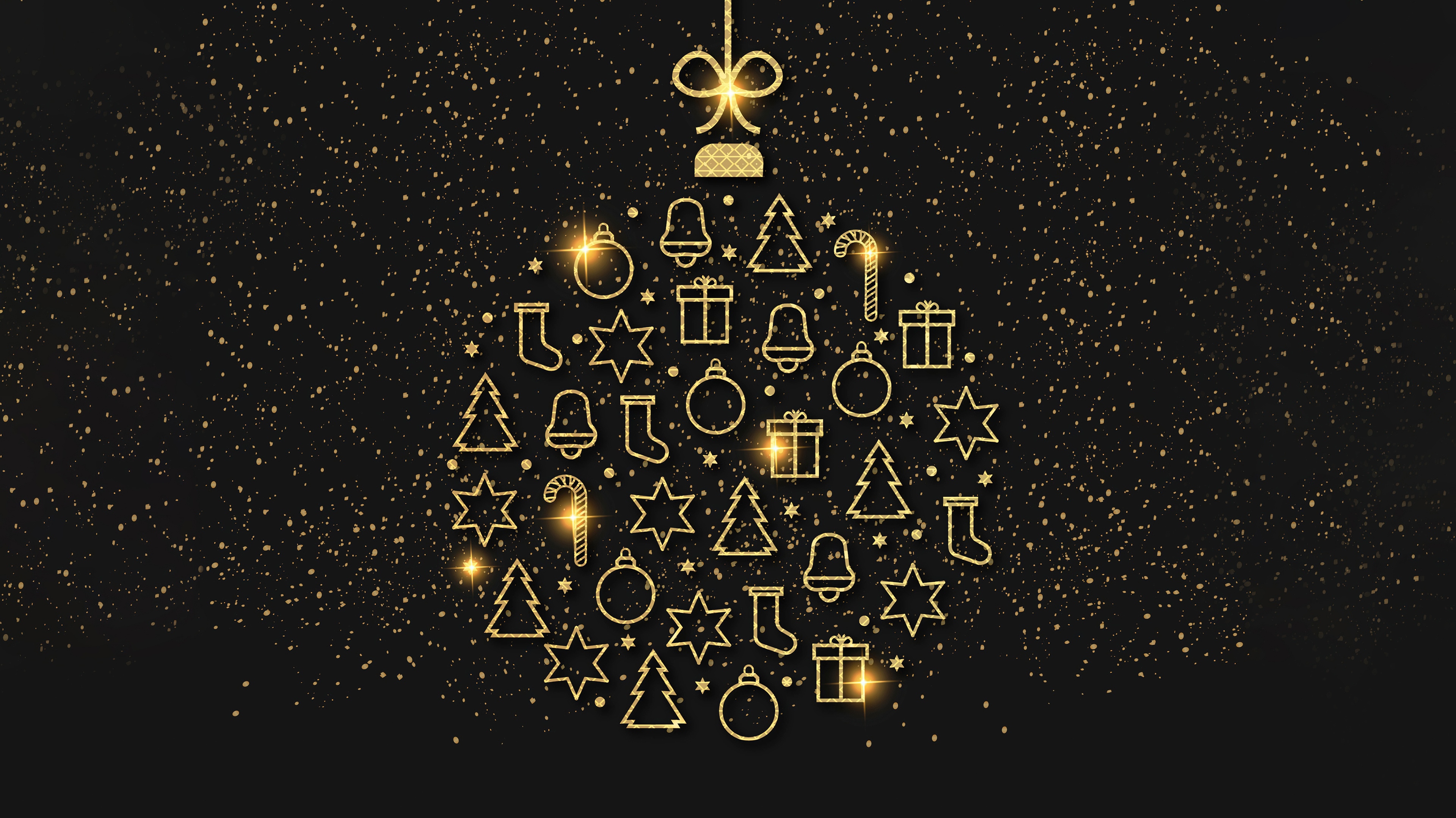 Christmas Ornament with Gold Icons and Glitter HD Wallpaper
