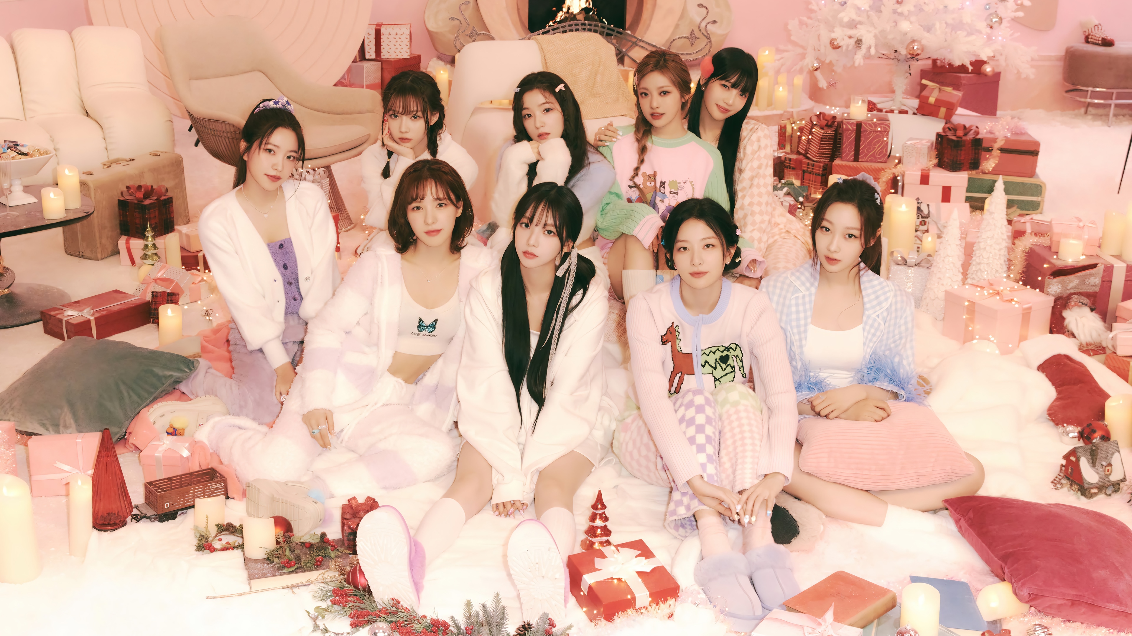 Girls' Generation and Aespa in Christmas Pajamas 4K HD Wallpaper
