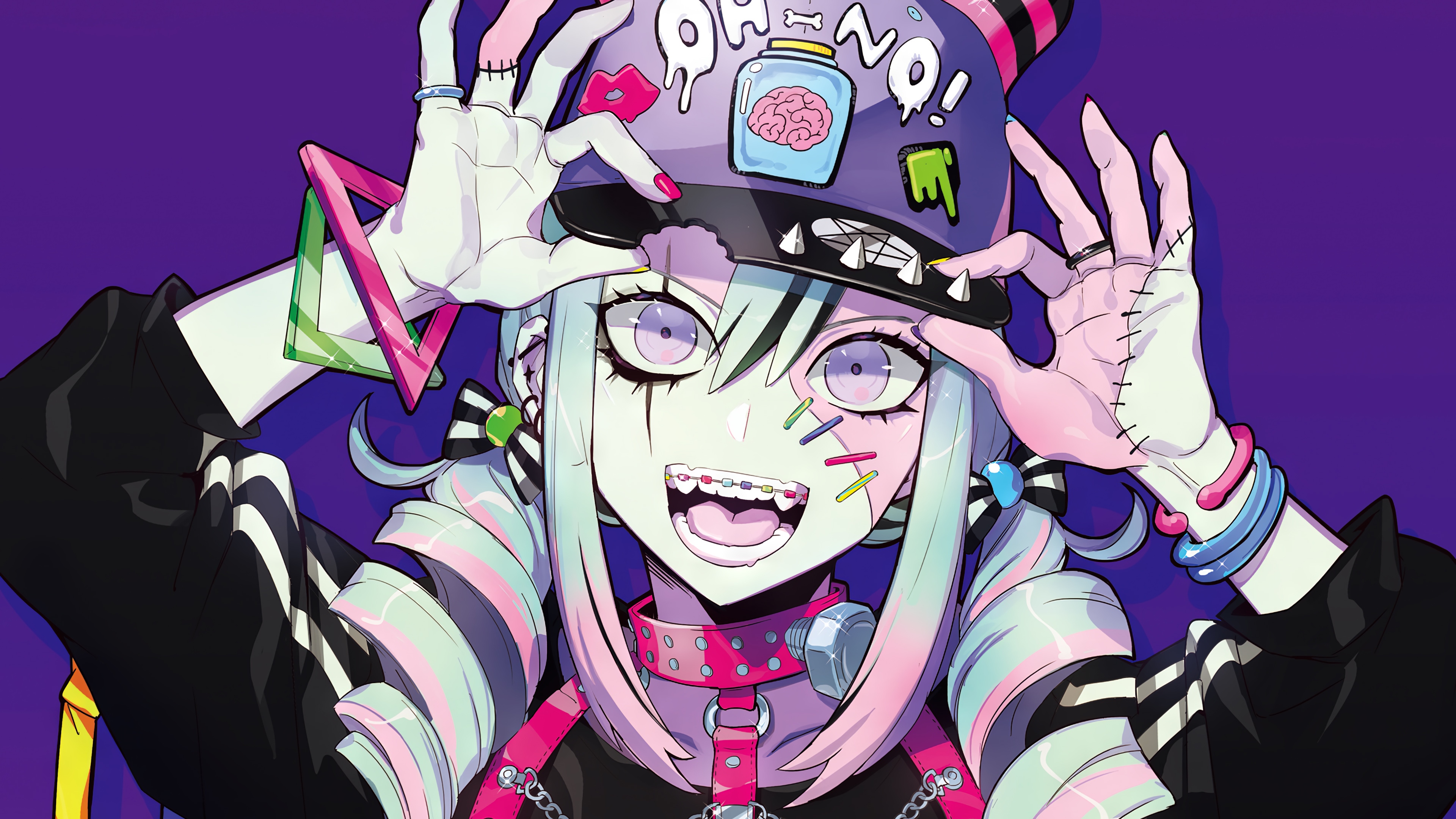 Zombie Anime Girl with "OH NO!" Hat 4K HD Wallpaper
