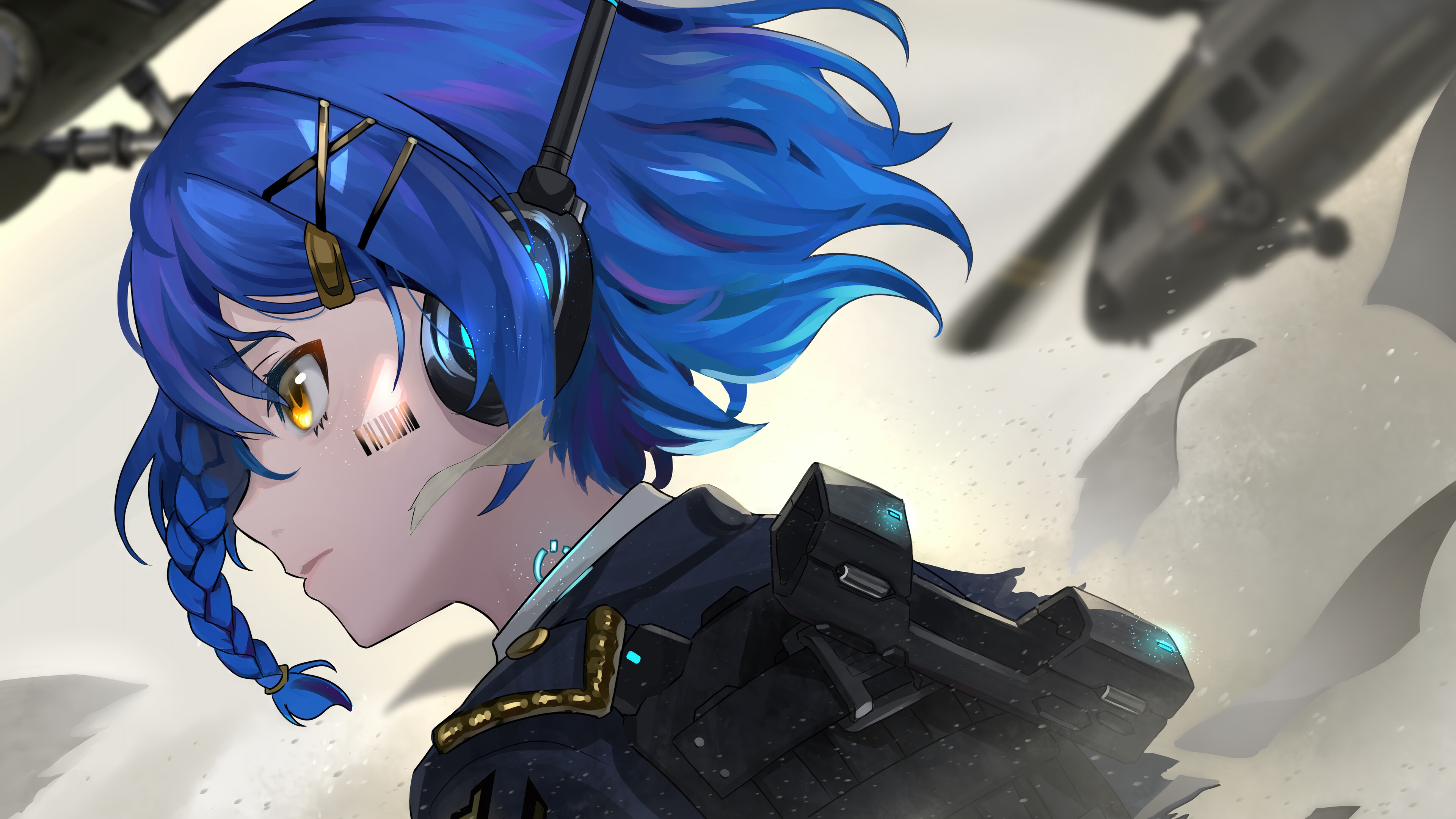Anime Girl with Blue Hair and Android Features HD Wallpaper