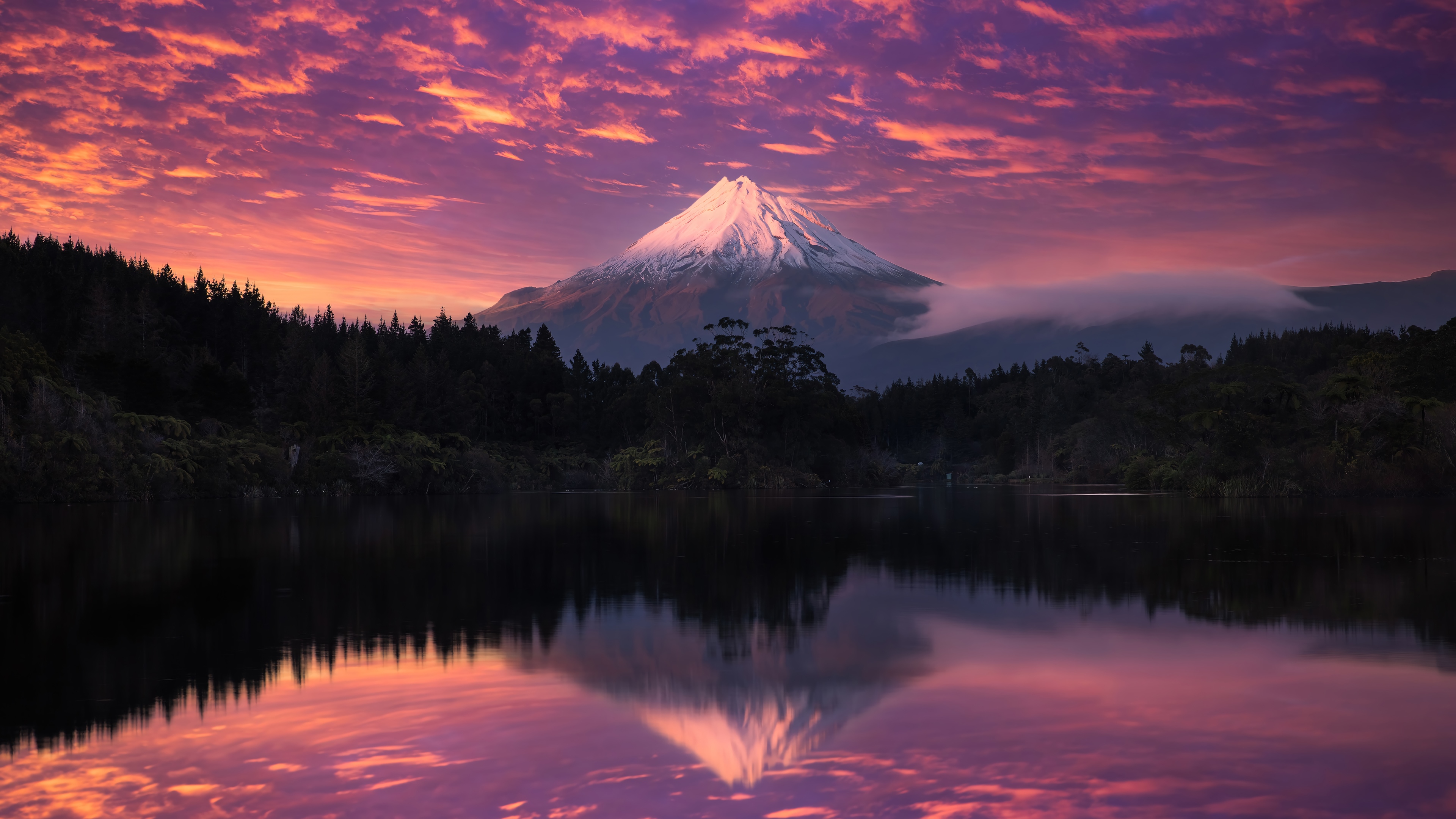 Mount Taranaki at sunset with reflection HD Wallpaper