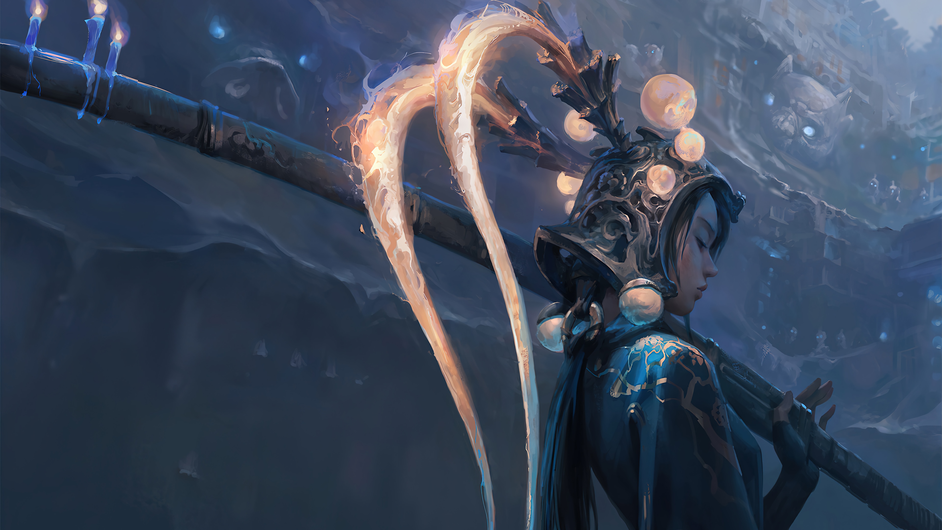 Fantasy Girl Warrior with Ornate Headdress HD Wallpaper