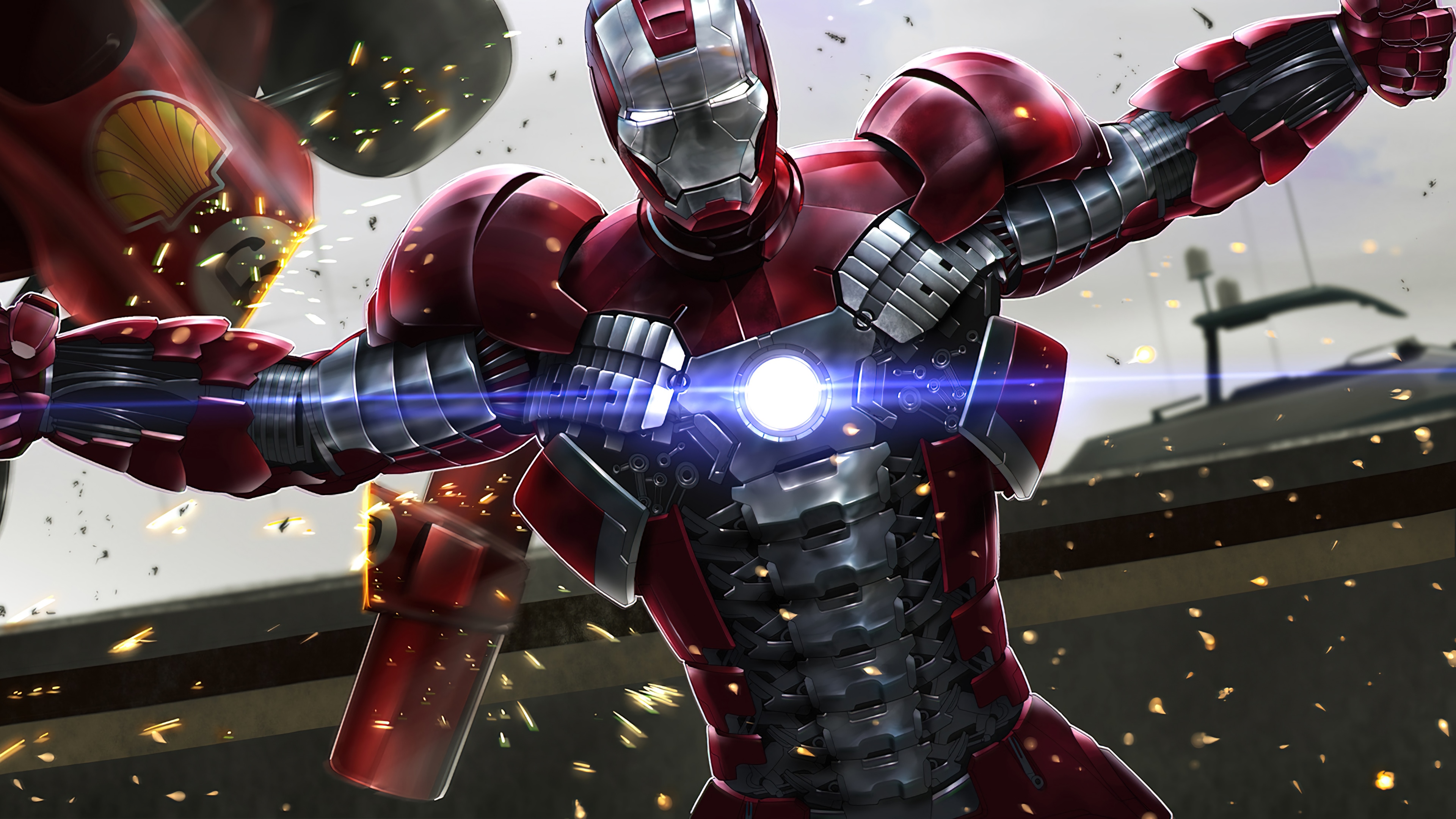 Iron Man in battle with a red armored opponent HD Wallpaper
