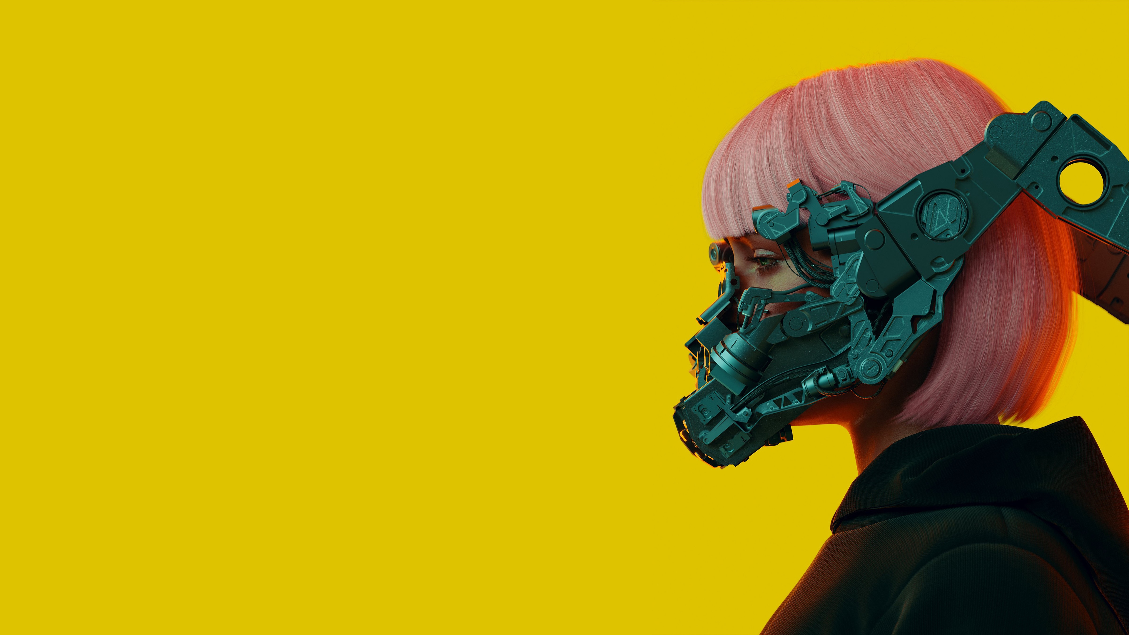 Girl with pink hair and cybernetic mask in 4K HD Wallpaper
