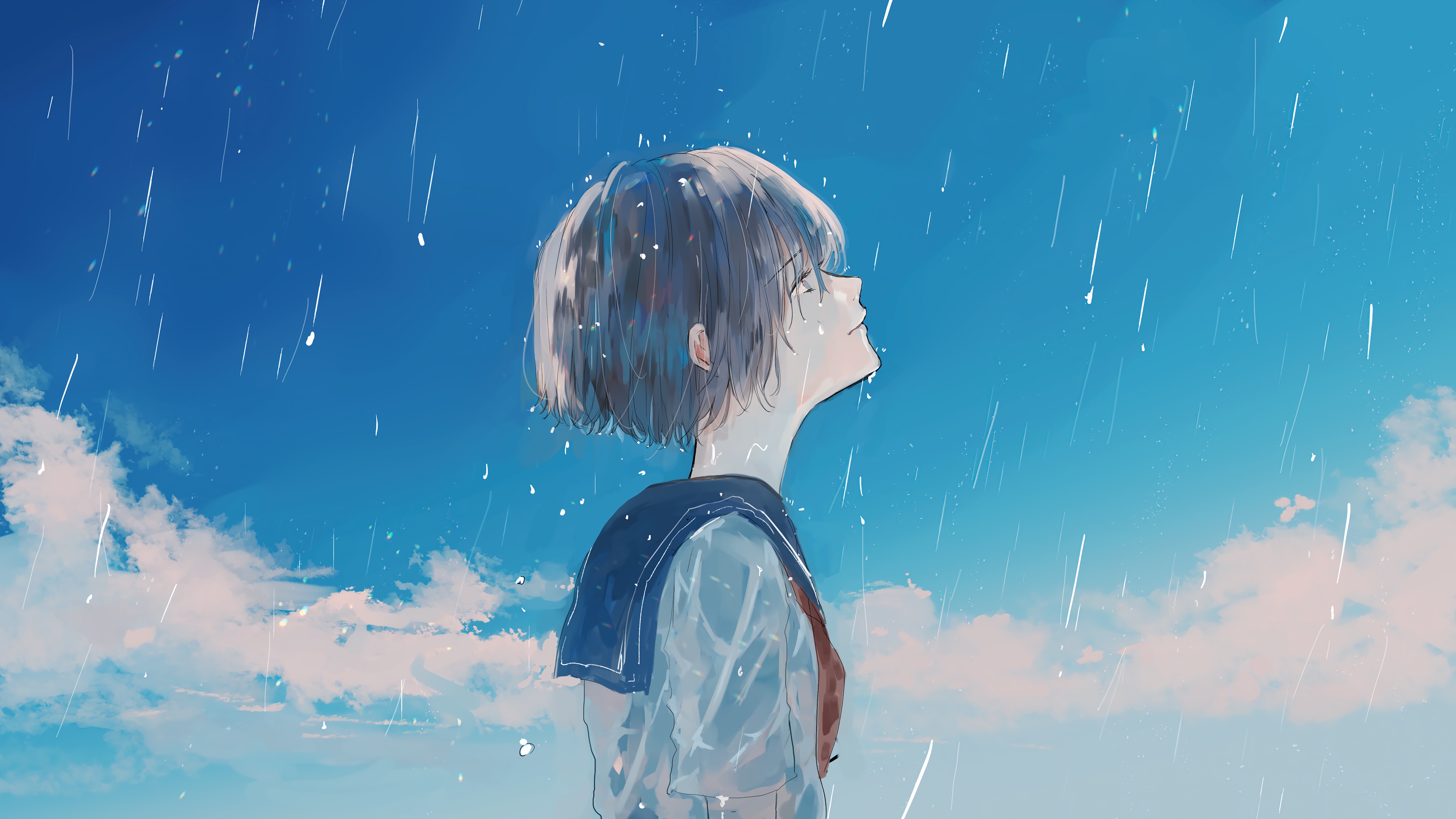 Anime Girl in the Rain 4K HD Wallpaper