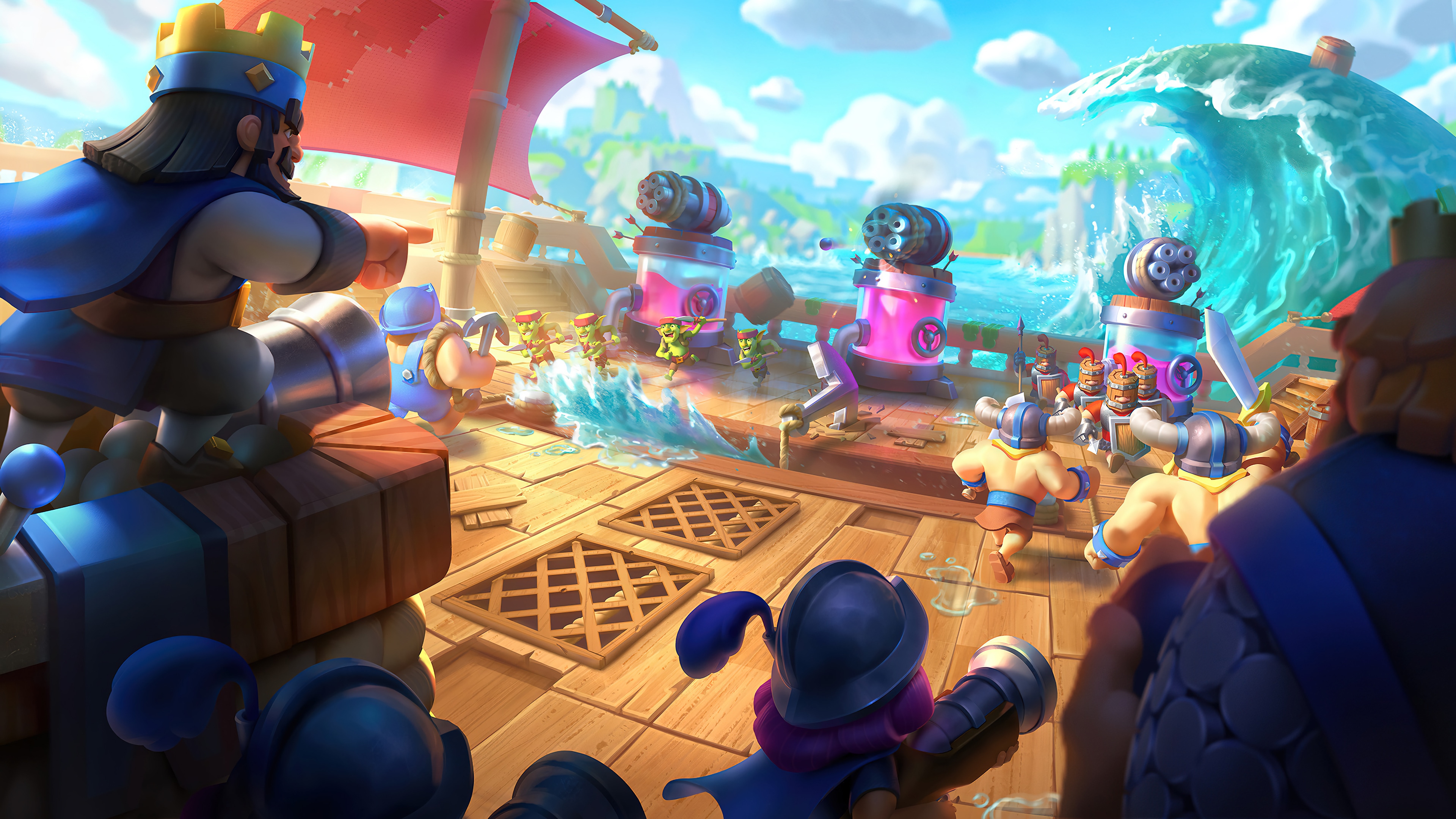 Clash Royale King and troops on a ship HD Wallpaper