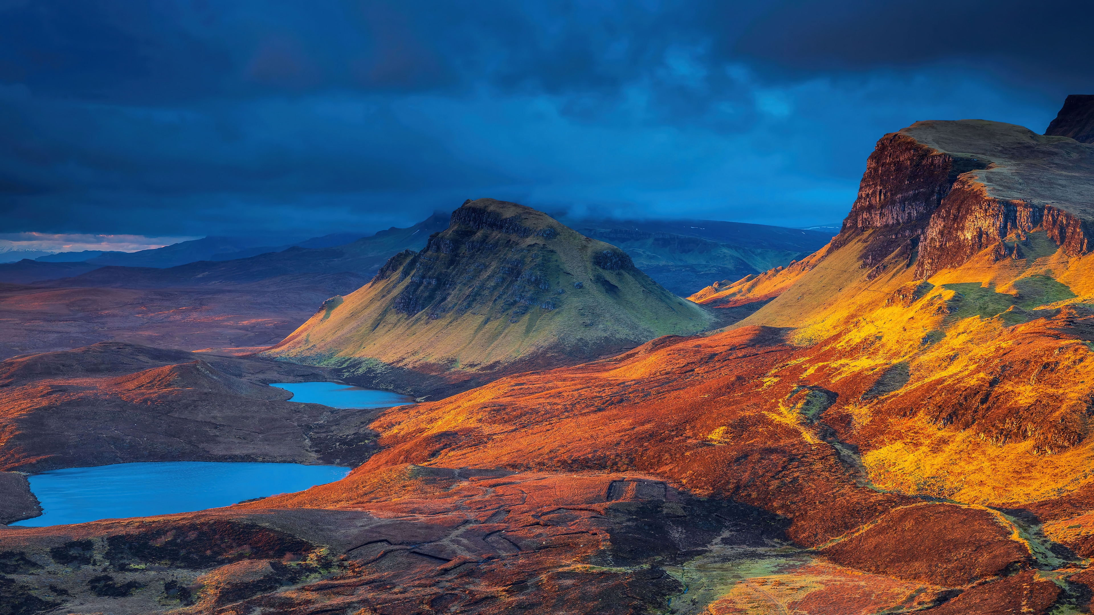 Mountain landscape with lakes and dramatic sky HD Wallpaper