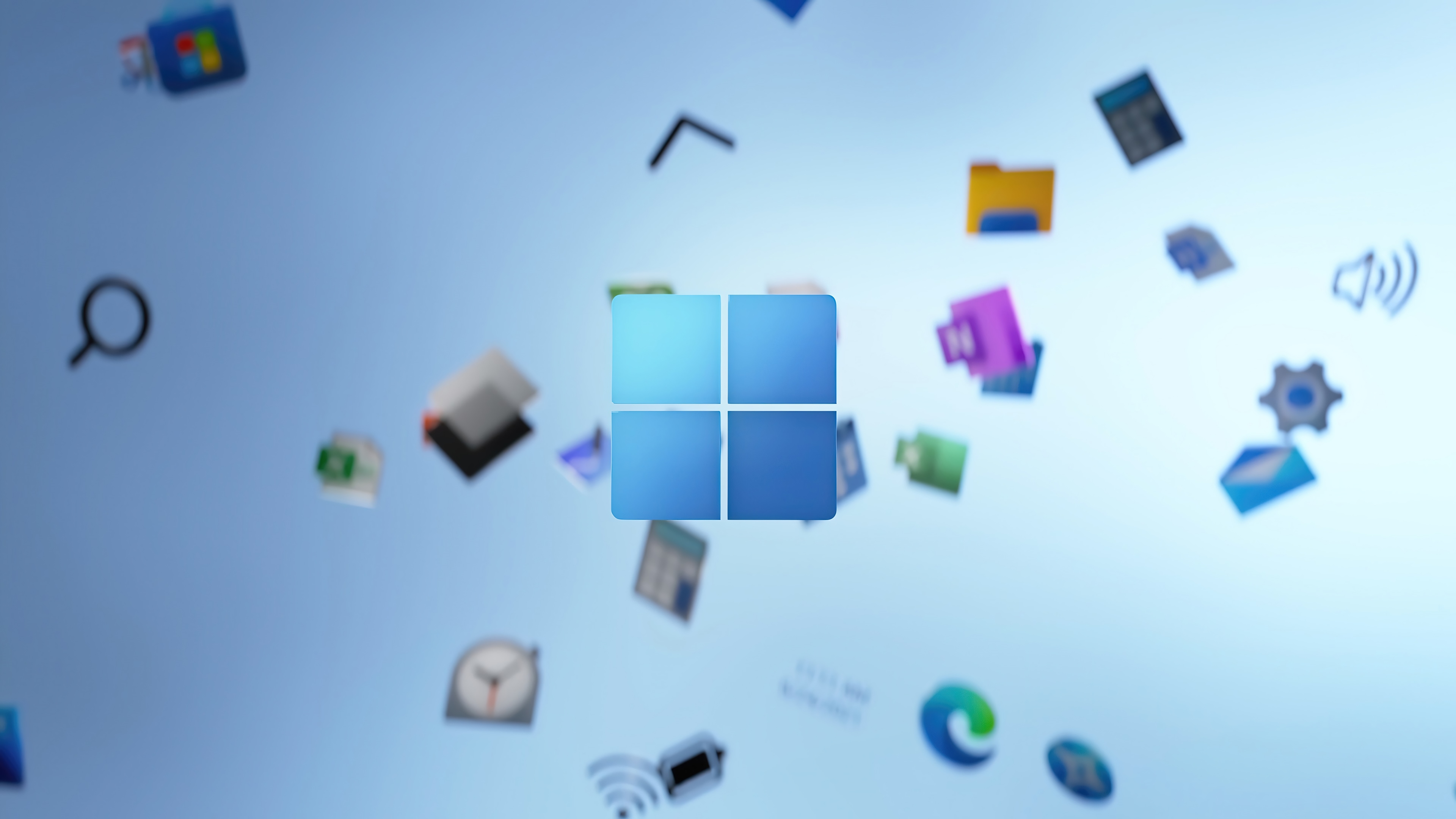 Windows 11 Logo with Floating Icons 4K HD Wallpaper