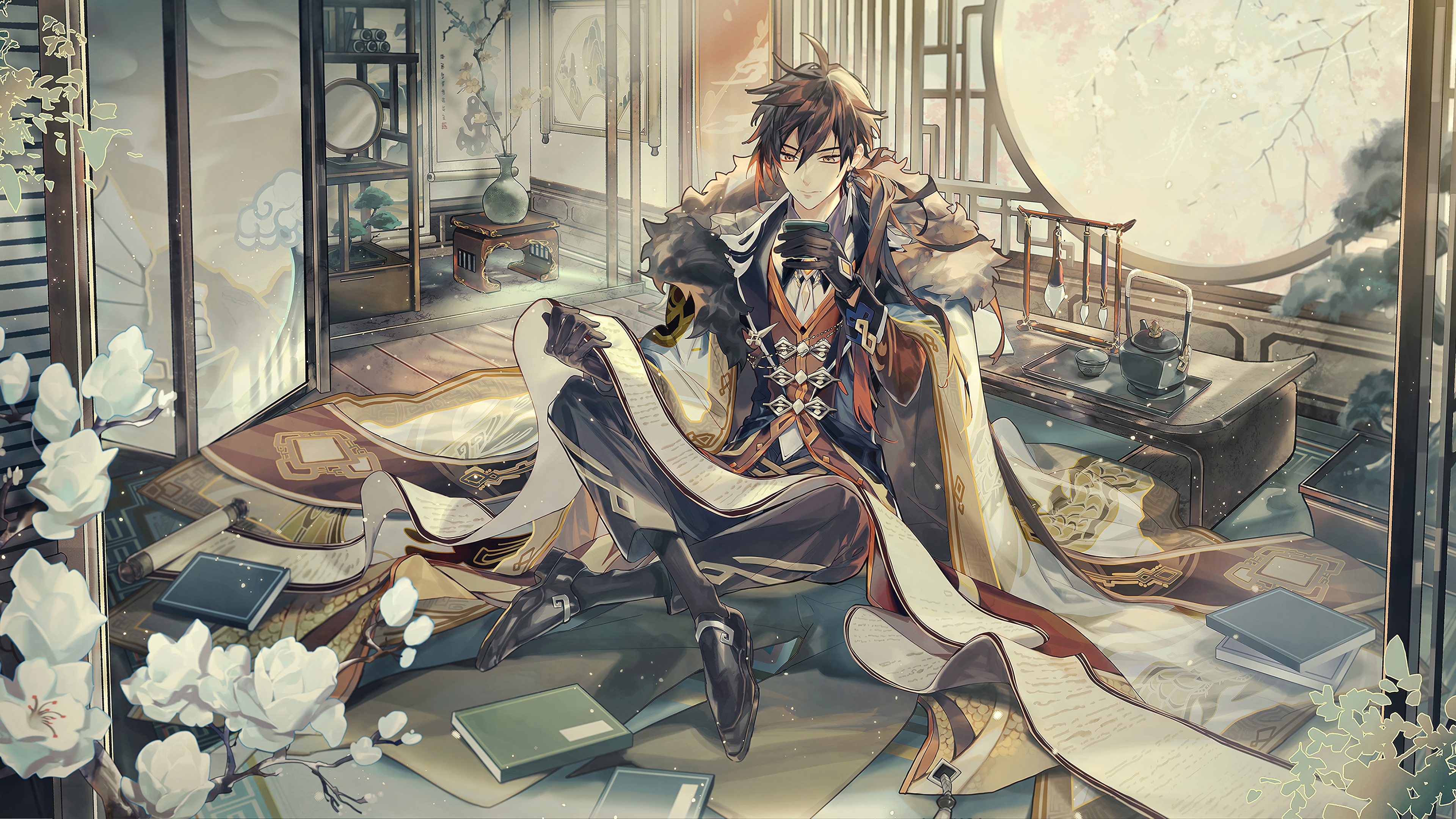 Zhongli from Genshin Impact in traditional attire HD Wallpaper