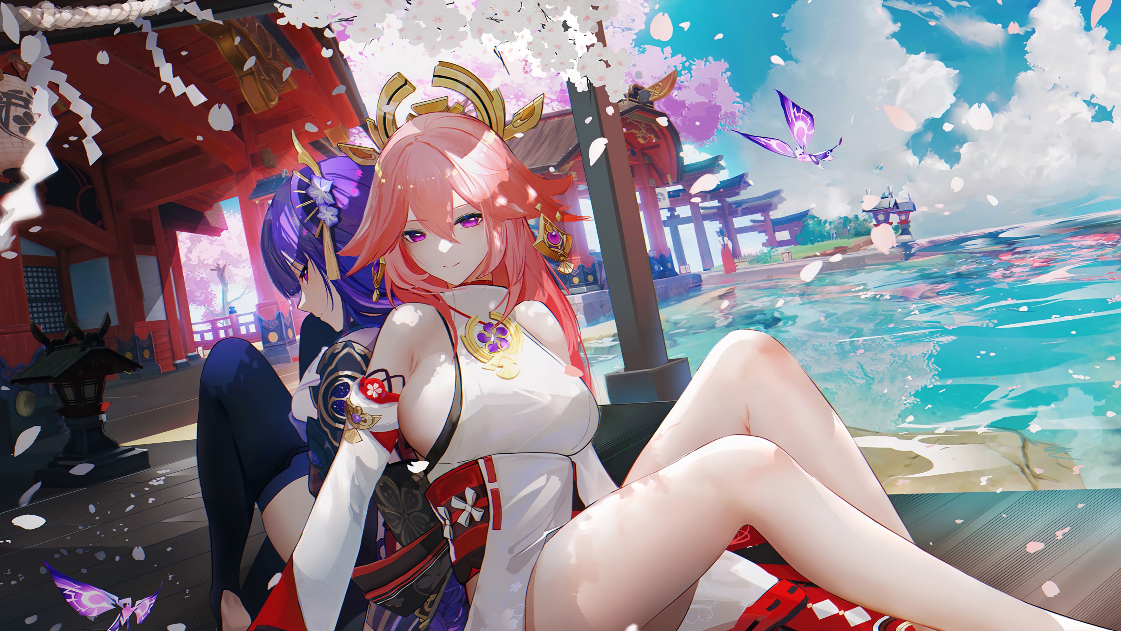 Yae Miko and Raiden Shogun in Genshin Impact 4K HD Wallpaper
