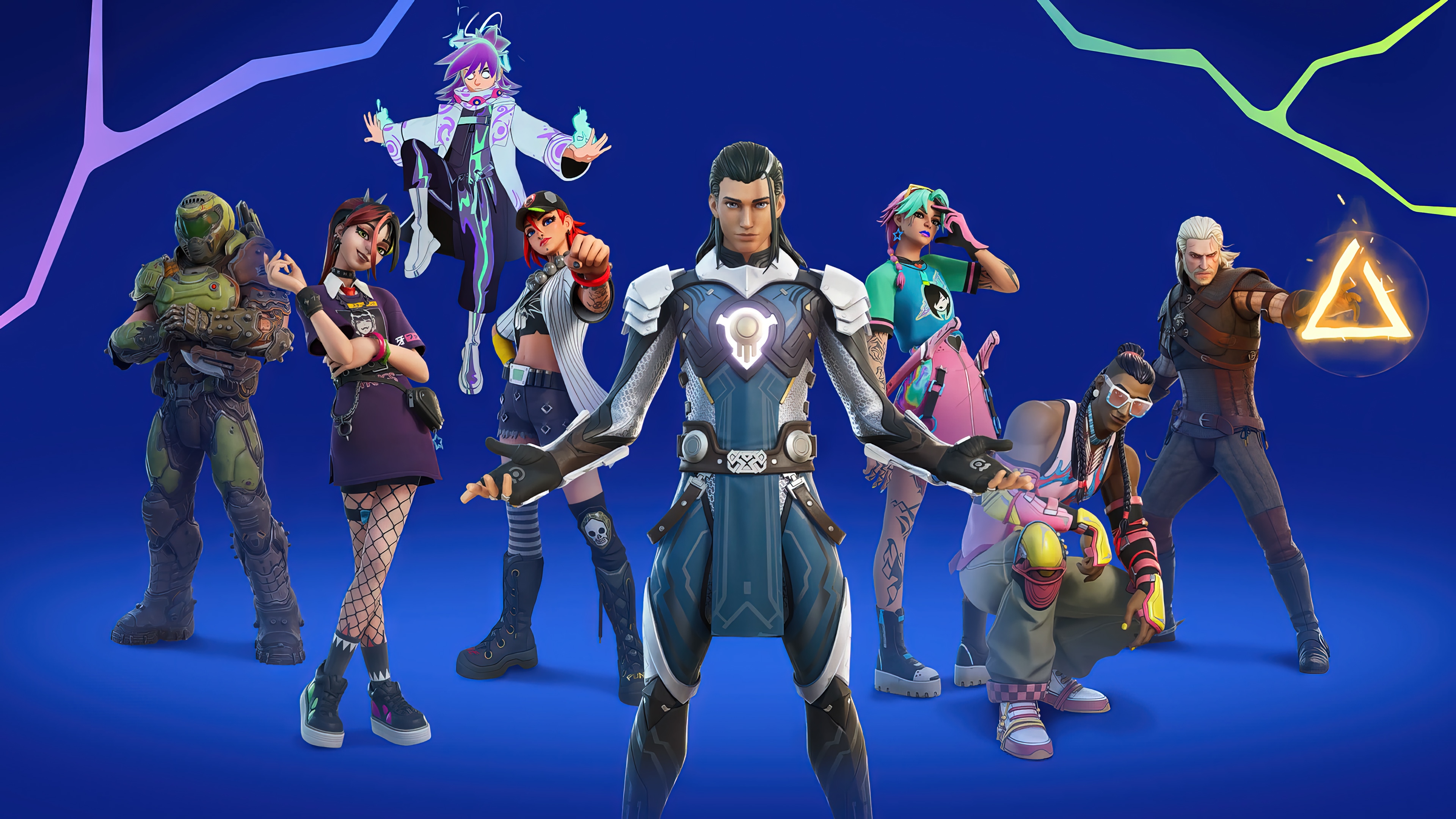 Fortnite characters with Doom Slayer and Geralt HD Wallpaper