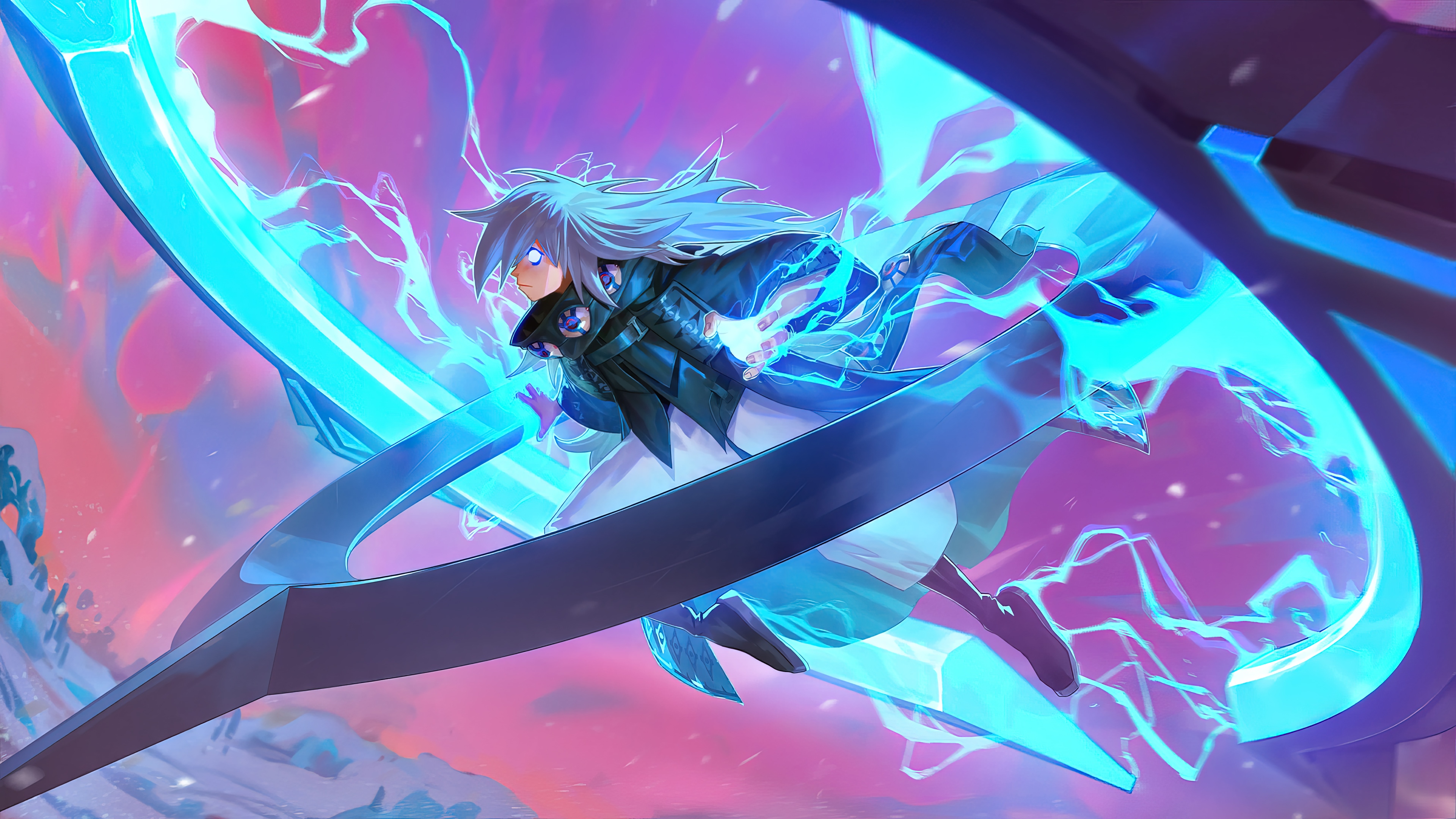 Fortnite character with blue energy and scythe HD Wallpaper
