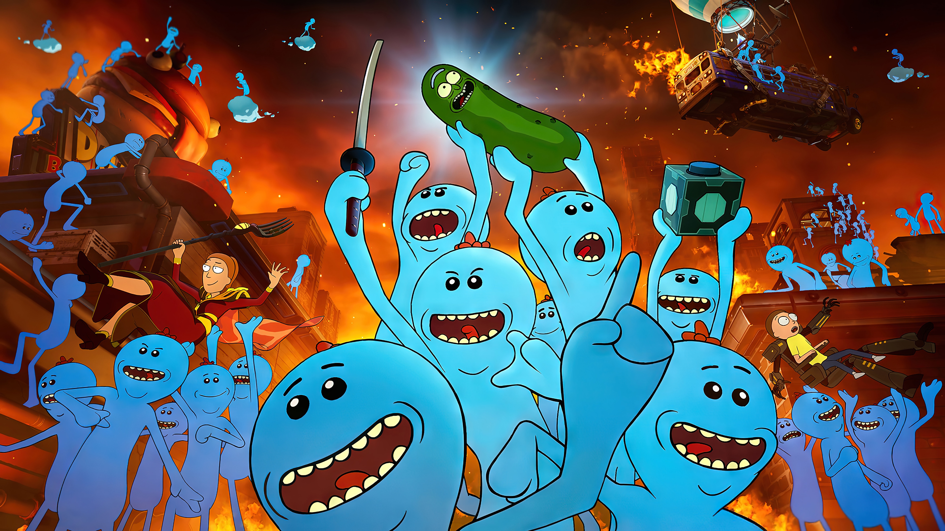 Fortnite Mr. Meeseeks and Pickle Rick 4K HD Wallpaper