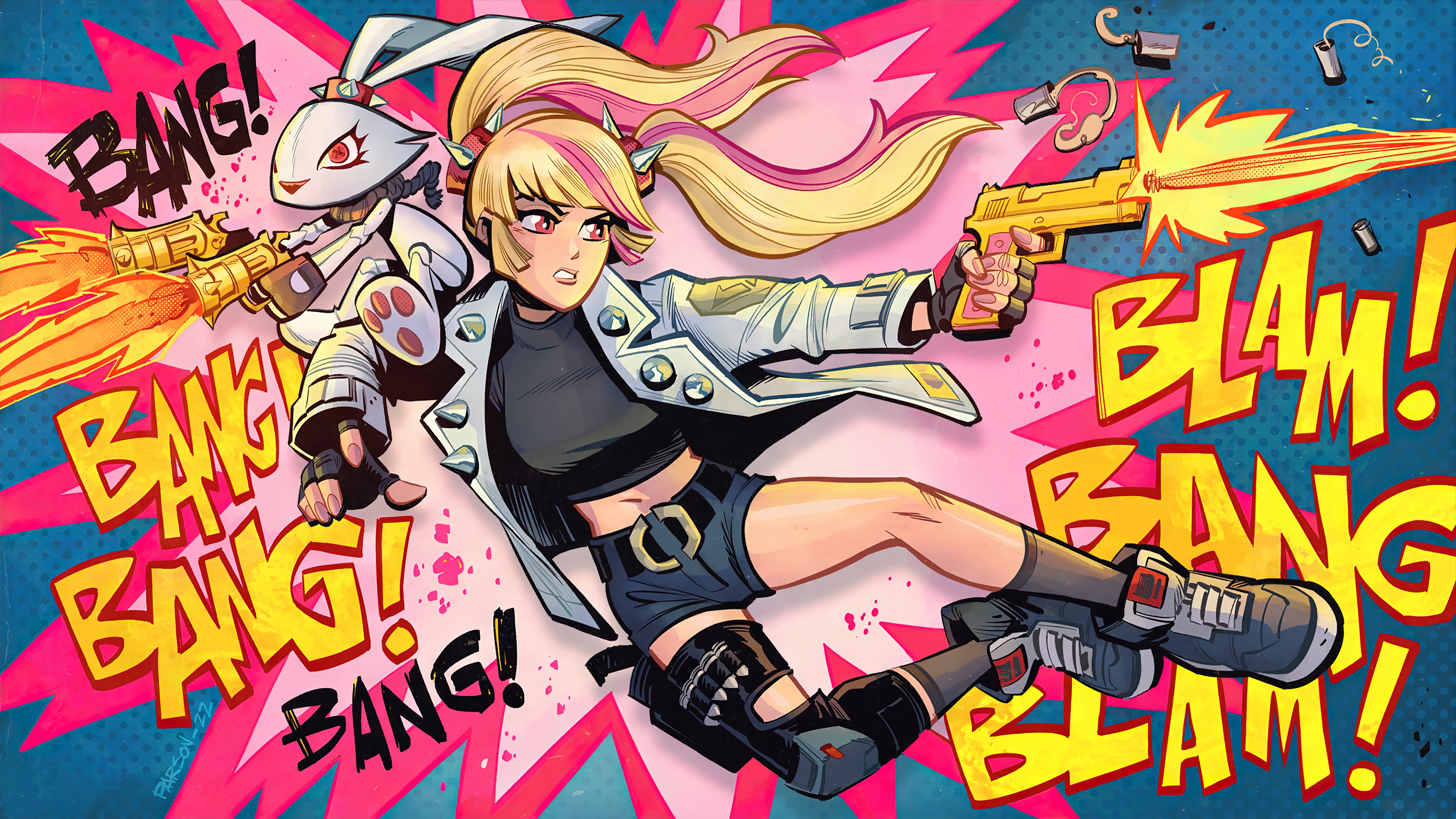 Fortnite Lennox and Bunny shooting guns HD Wallpaper