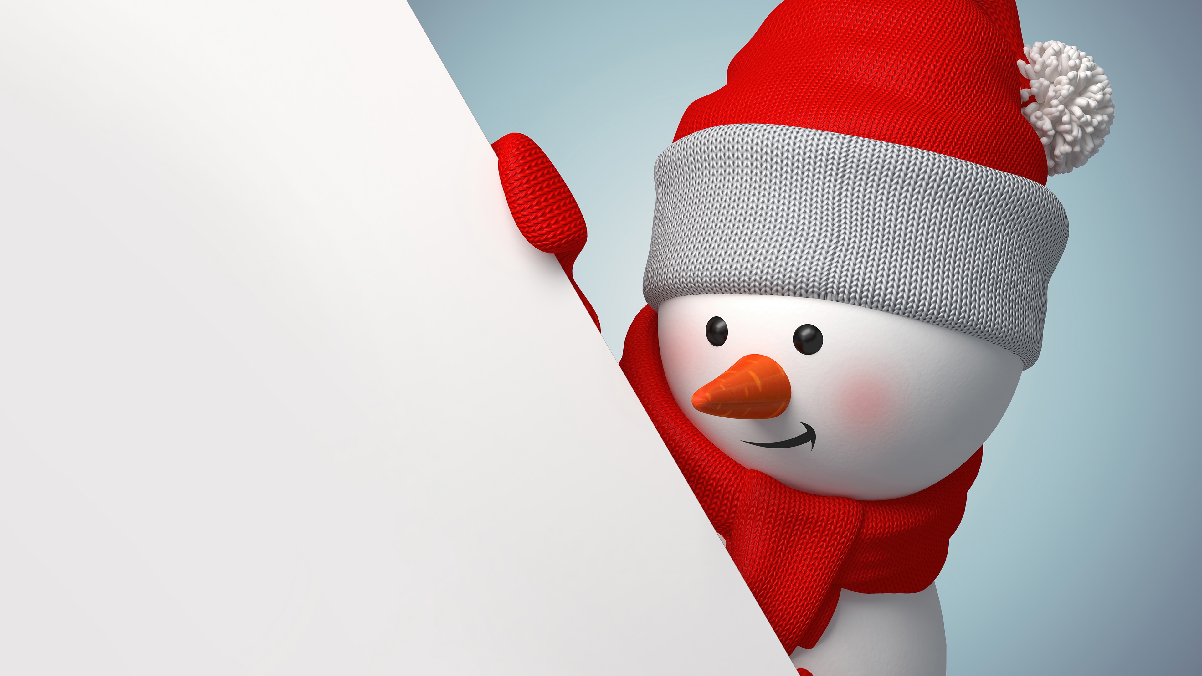 Snowman peeking from behind a white board HD Wallpaper