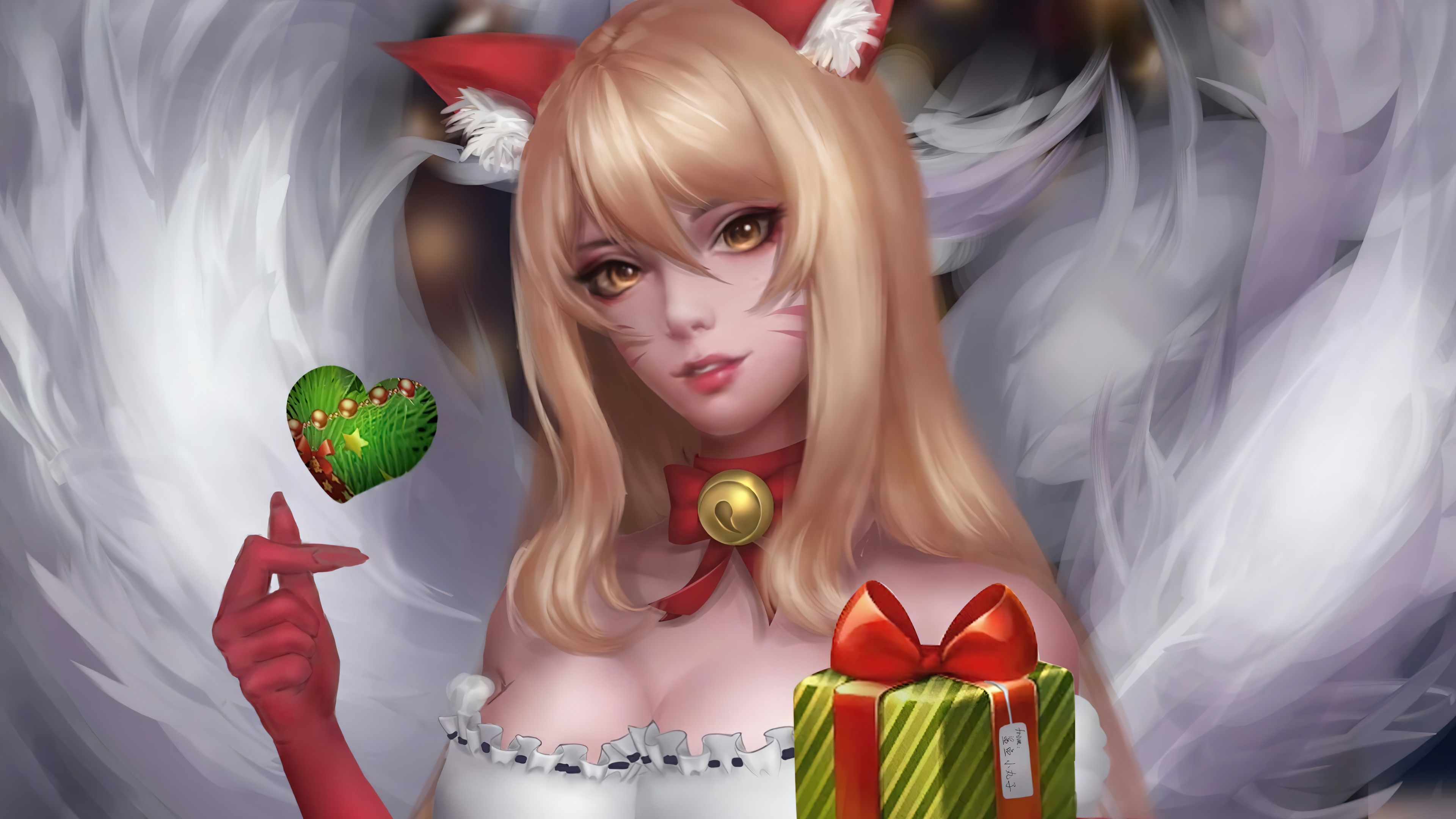 Ahri in Christmas Outfit with Gifts 4K HD Wallpaper