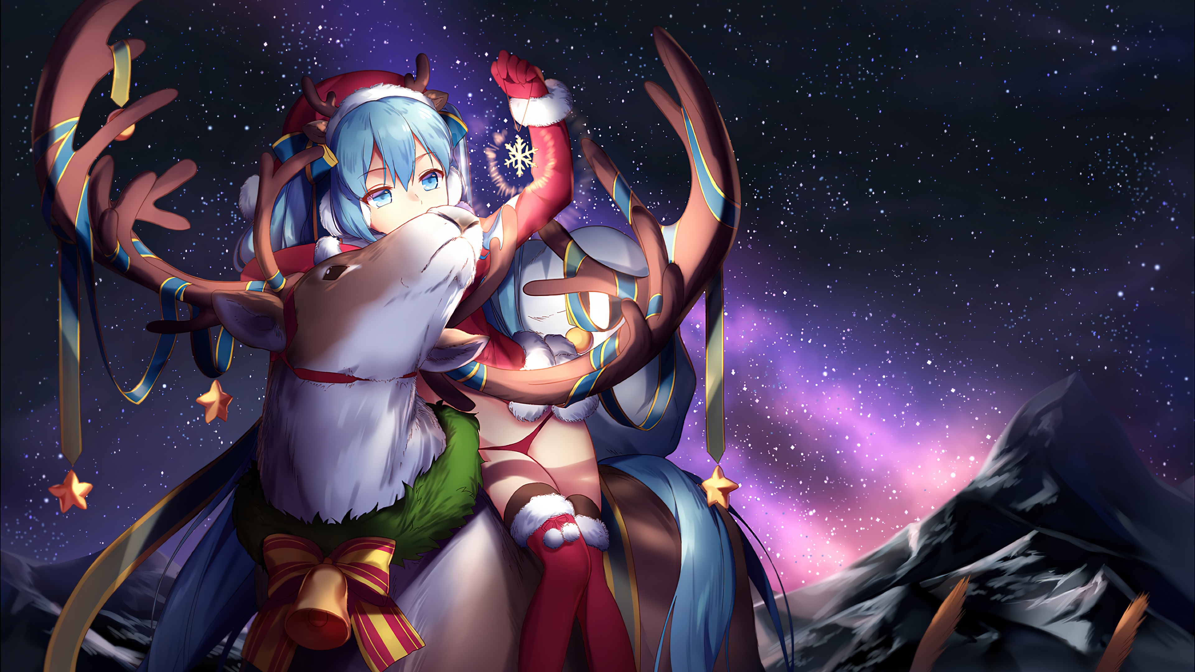 Hatsune Miku as a reindeer girl in 4K HD Wallpaper