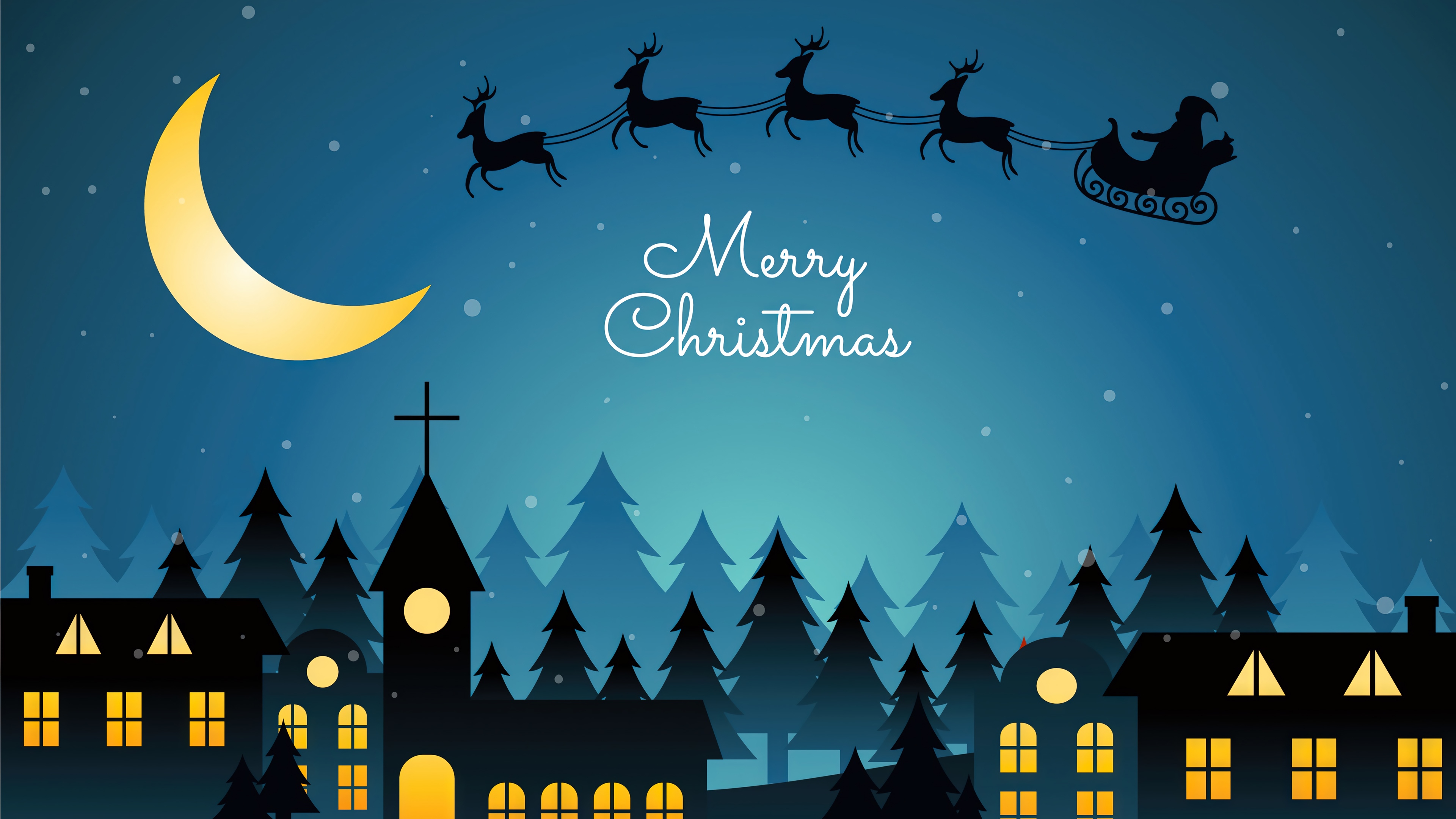 Minimalist Christmas Scene with Santa Claus and Reindeer HD Wallpaper