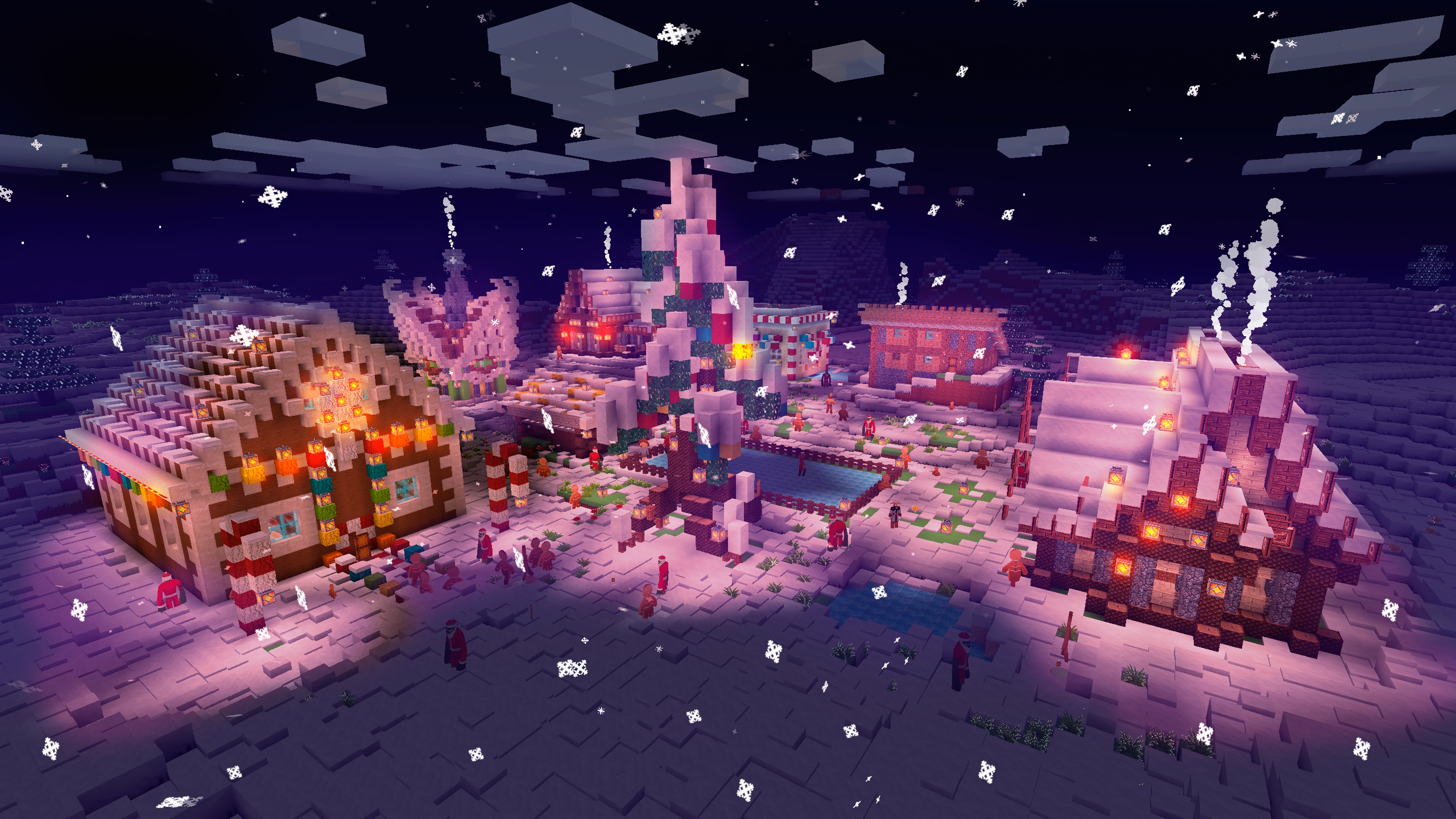 Minecraft Christmas Village in Snow HD Wallpaper
