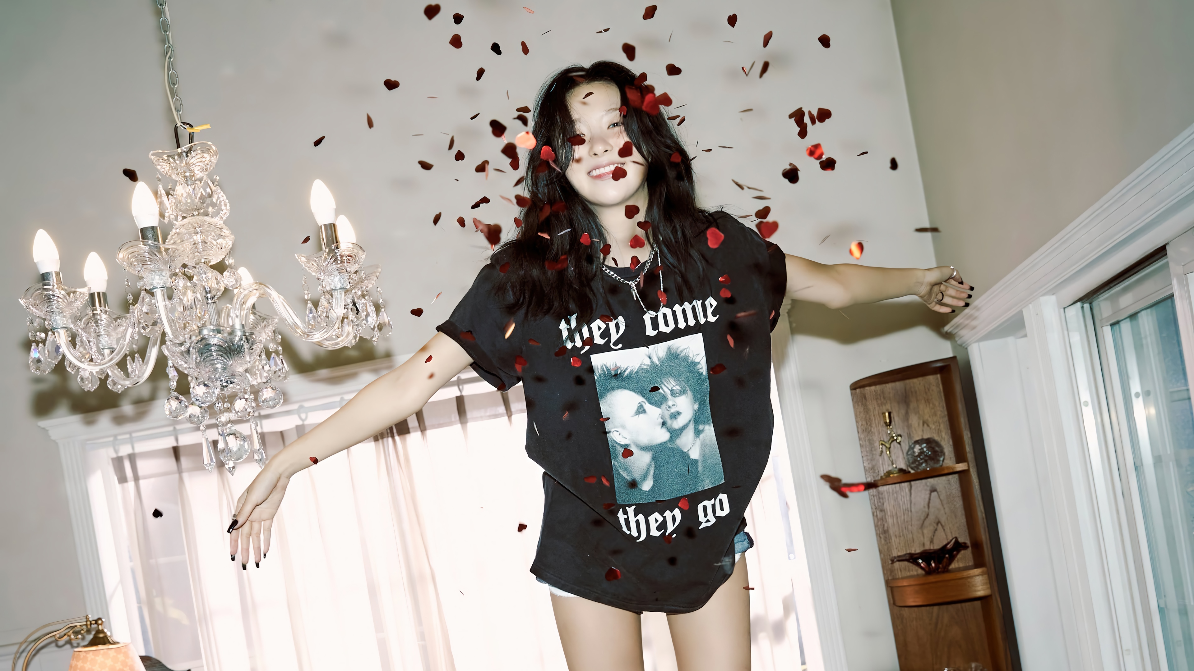 Seulgi of Red Velvet with falling red petals HD Wallpaper