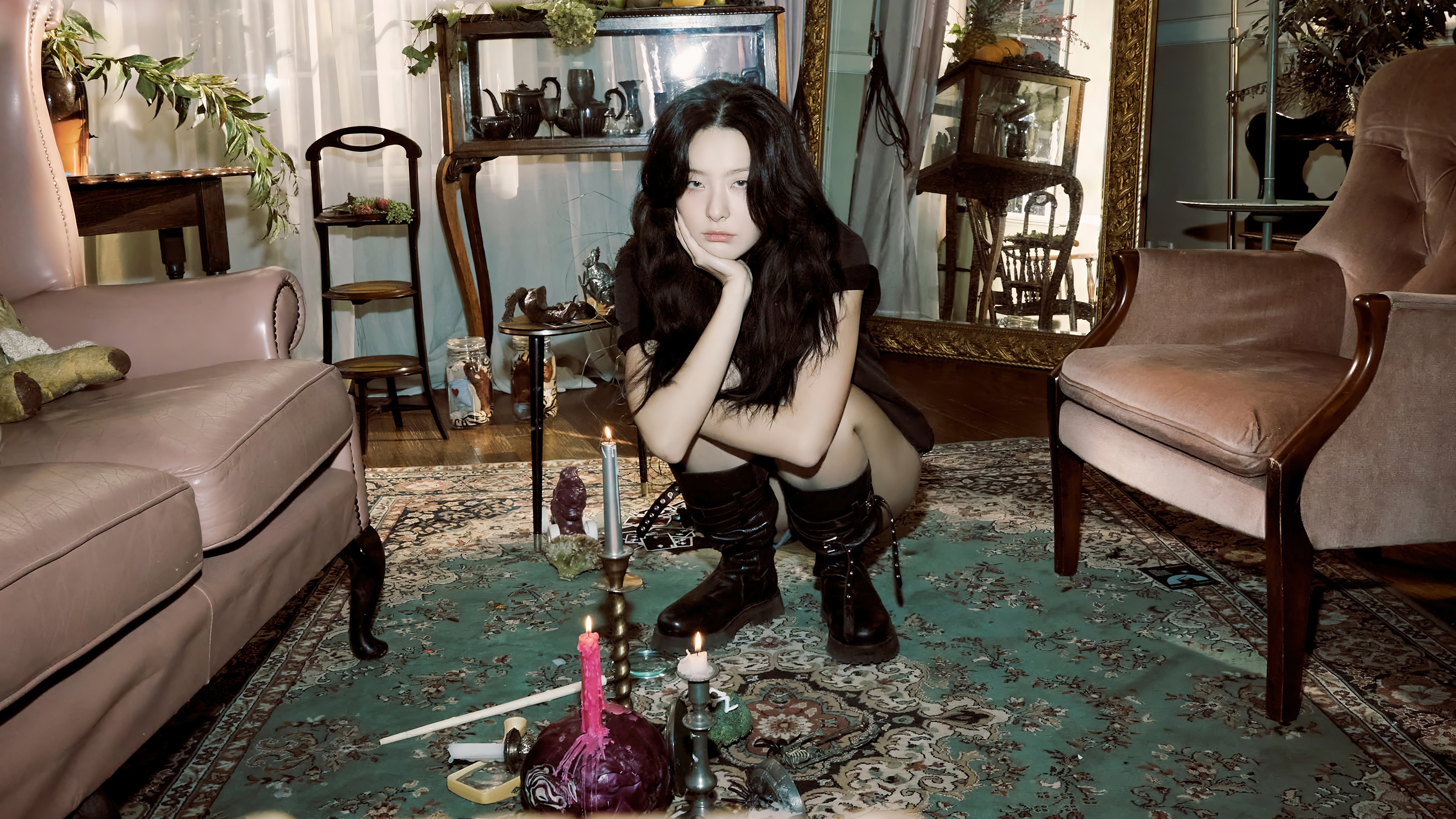 Seulgi in a dimly lit room with candles HD Wallpaper