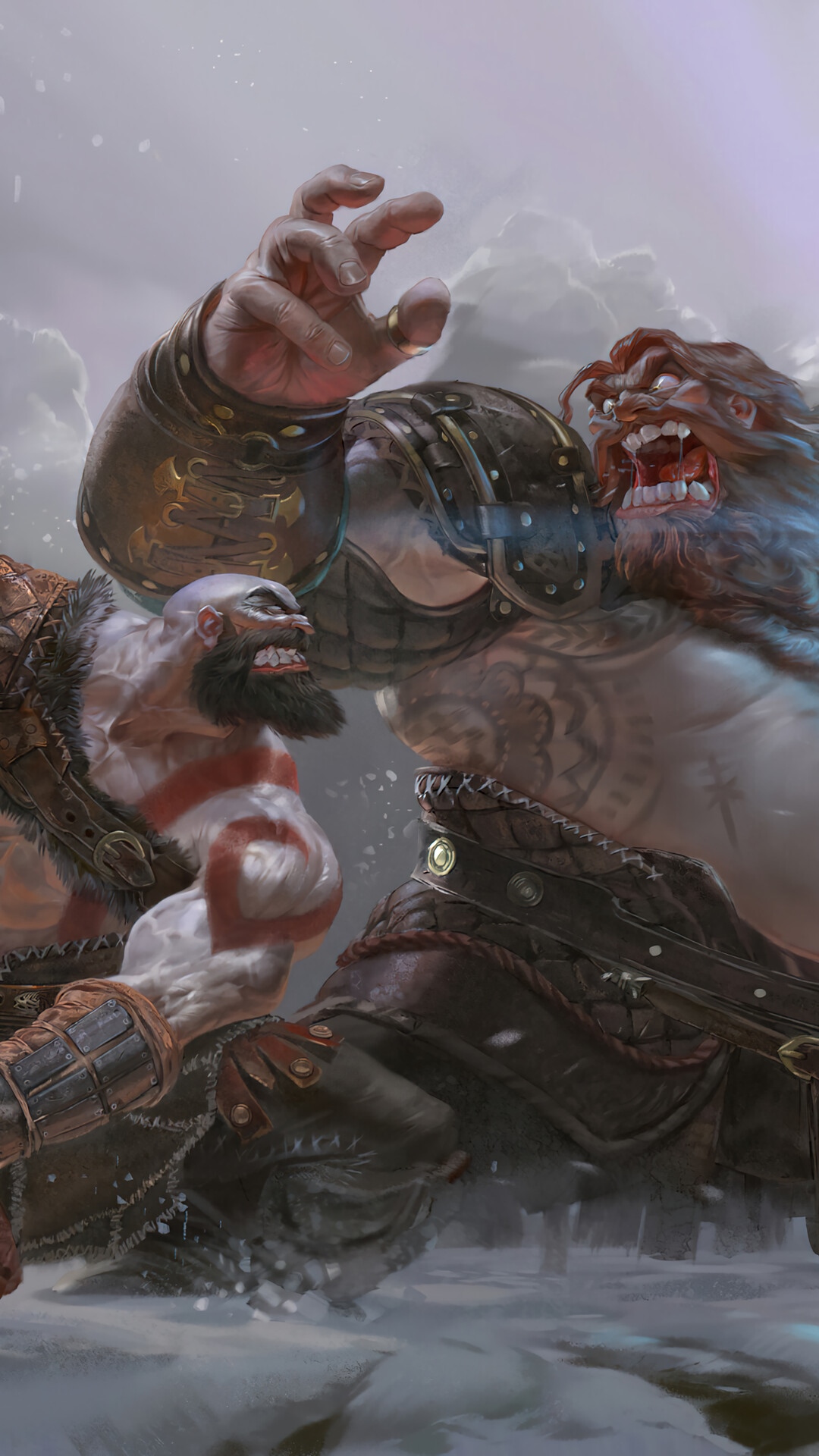 Kratos and Thor fighting in God of War Ragnarok art HD Phone Wallpaper