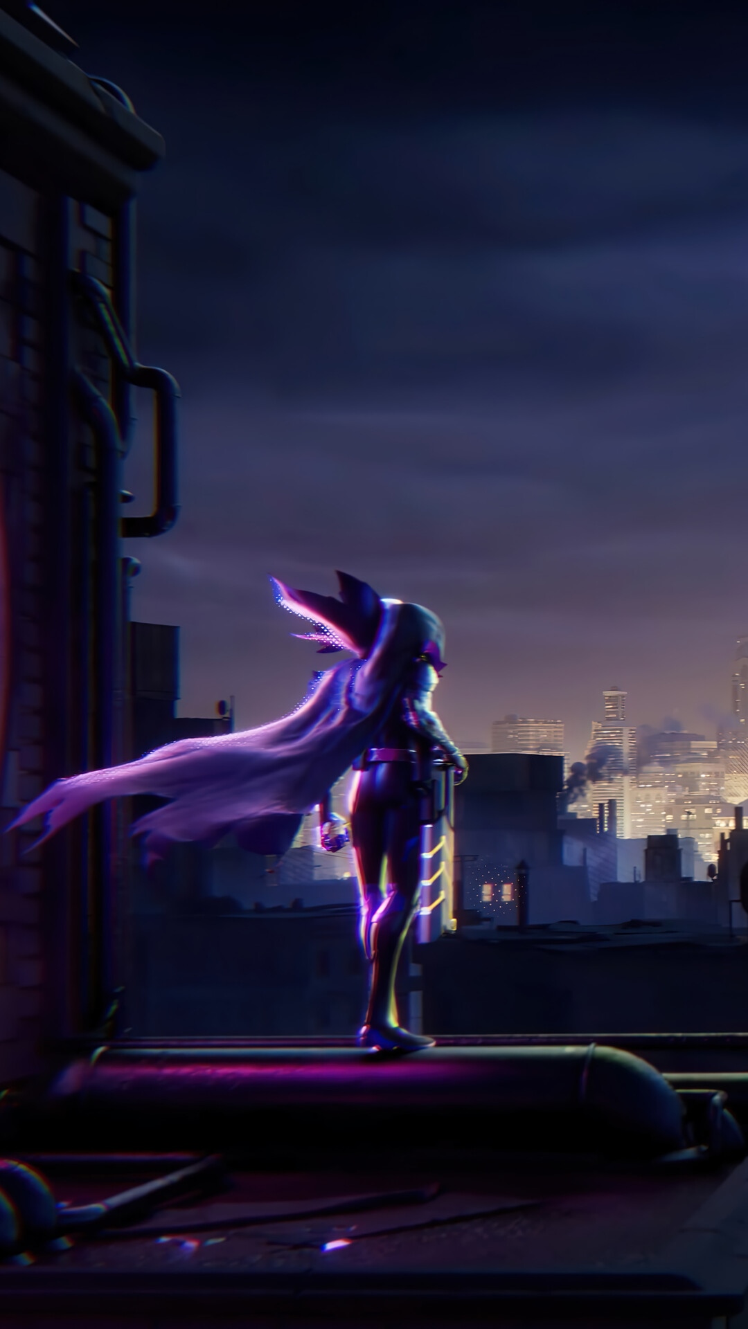 Jhin from League of Legends on a rooftop HD Phone Wallpaper