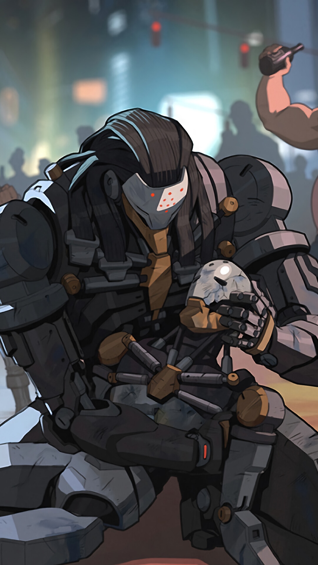 Ramattra from Overwatch 2 holding a broken mask HD Phone Wallpaper