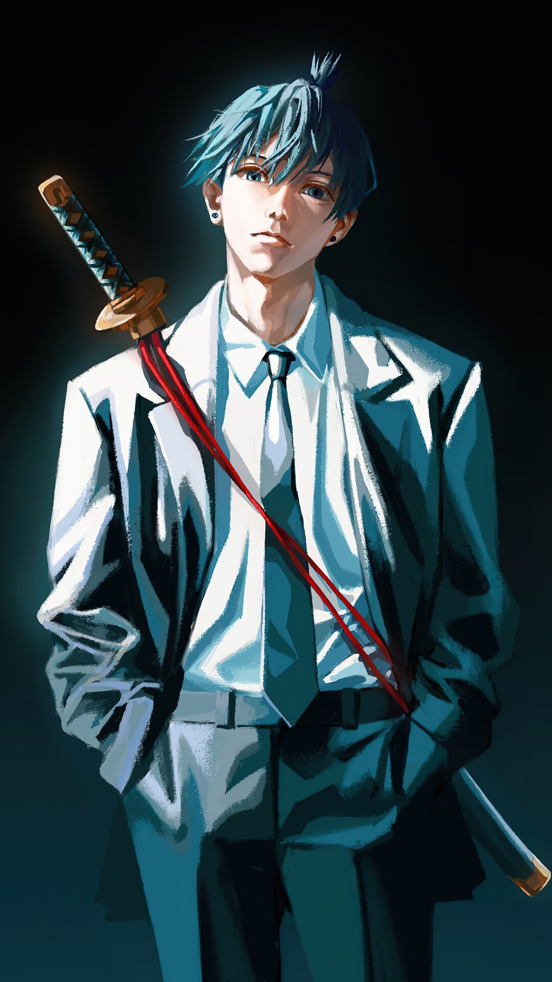 Aki Hayakawa from Chainsaw Man with a sword HD Phone Wallpaper