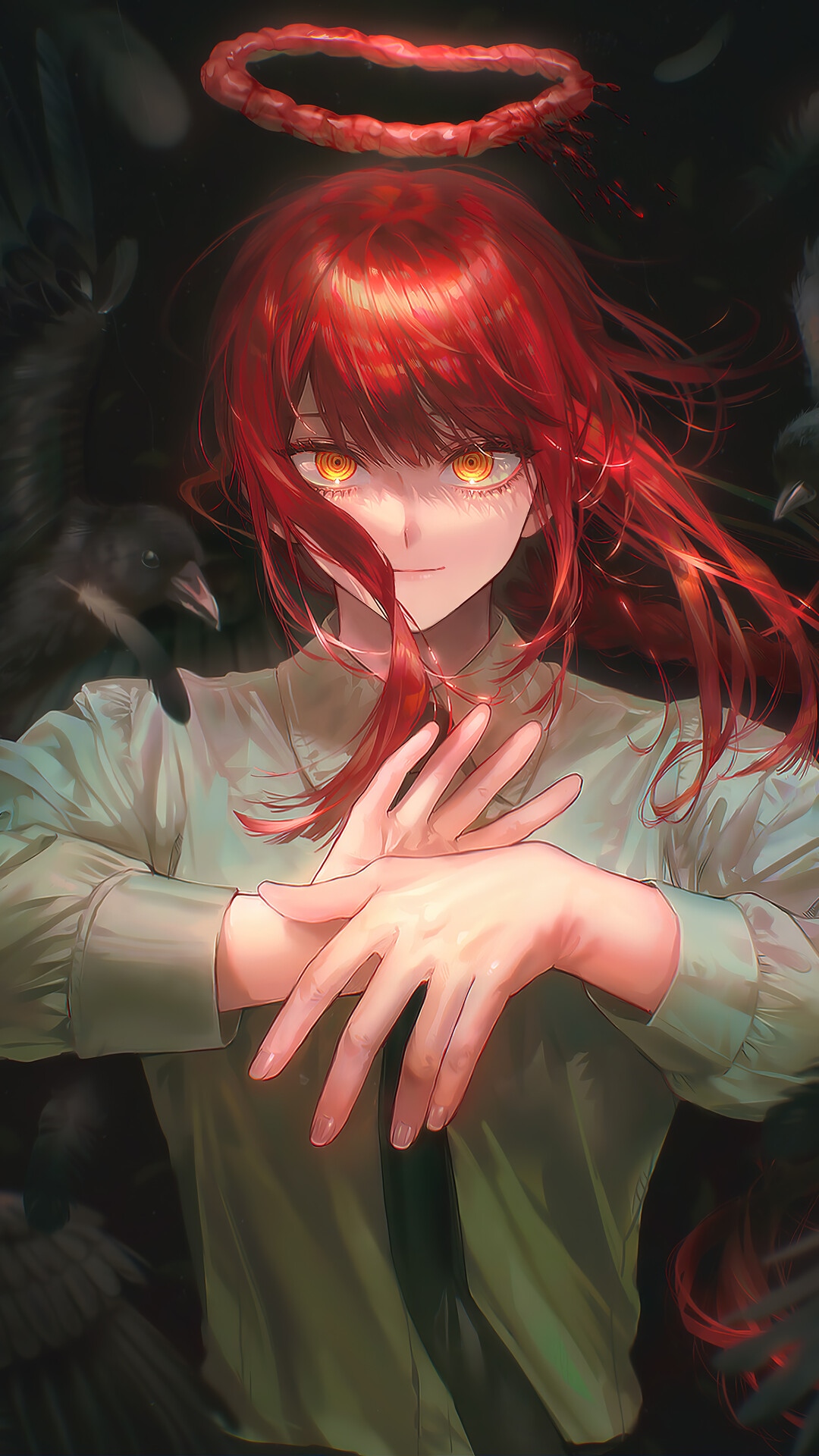 Makima from Chainsaw Man with a bloody halo HD Phone Wallpaper