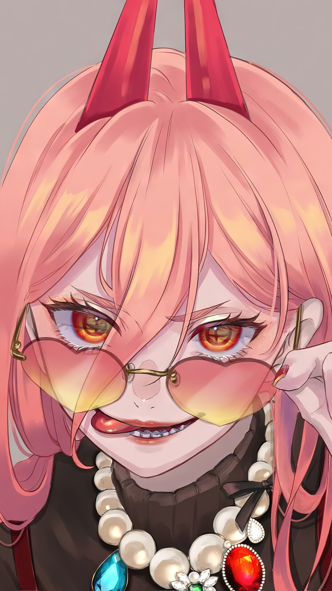 Power from Chainsaw Man wearing sunglasses and pearls HD Phone Wallpaper