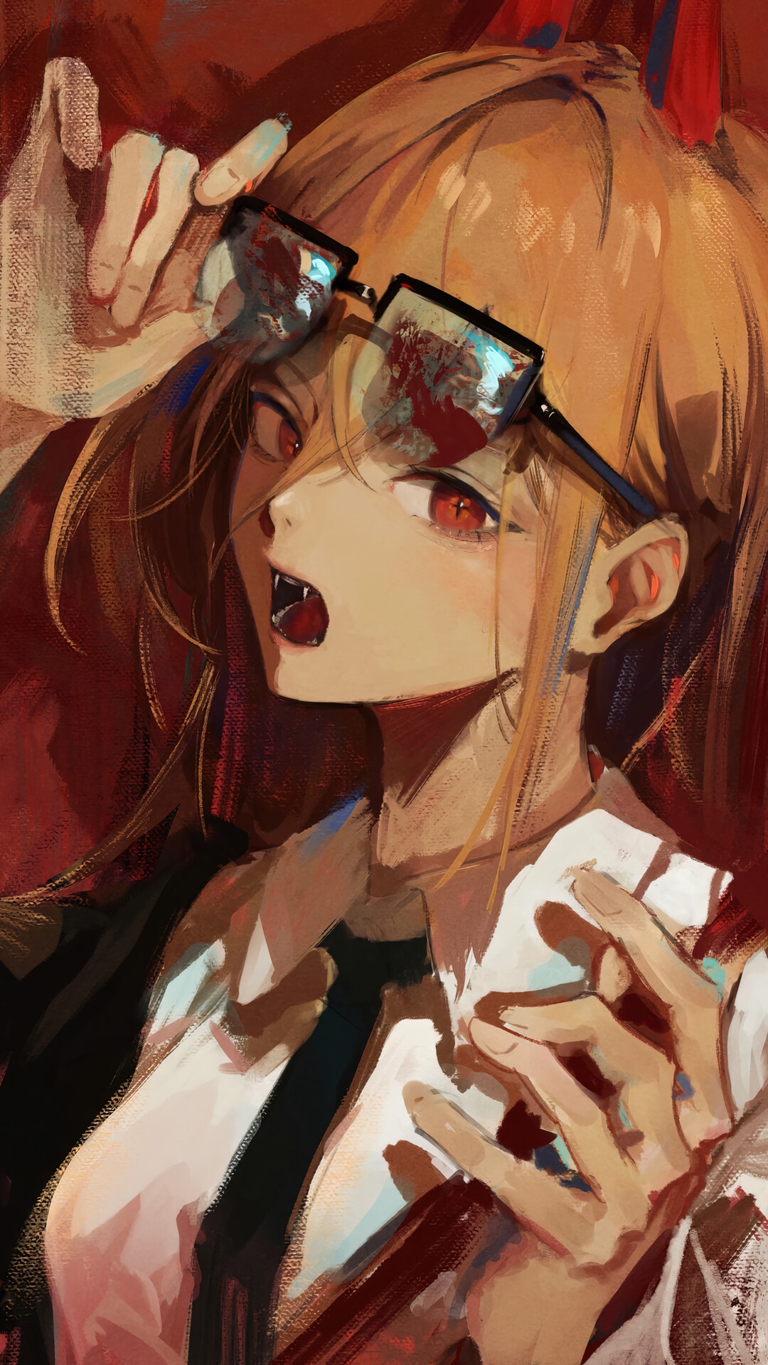 Power from Chainsaw Man adjusting glasses HD Phone Wallpaper