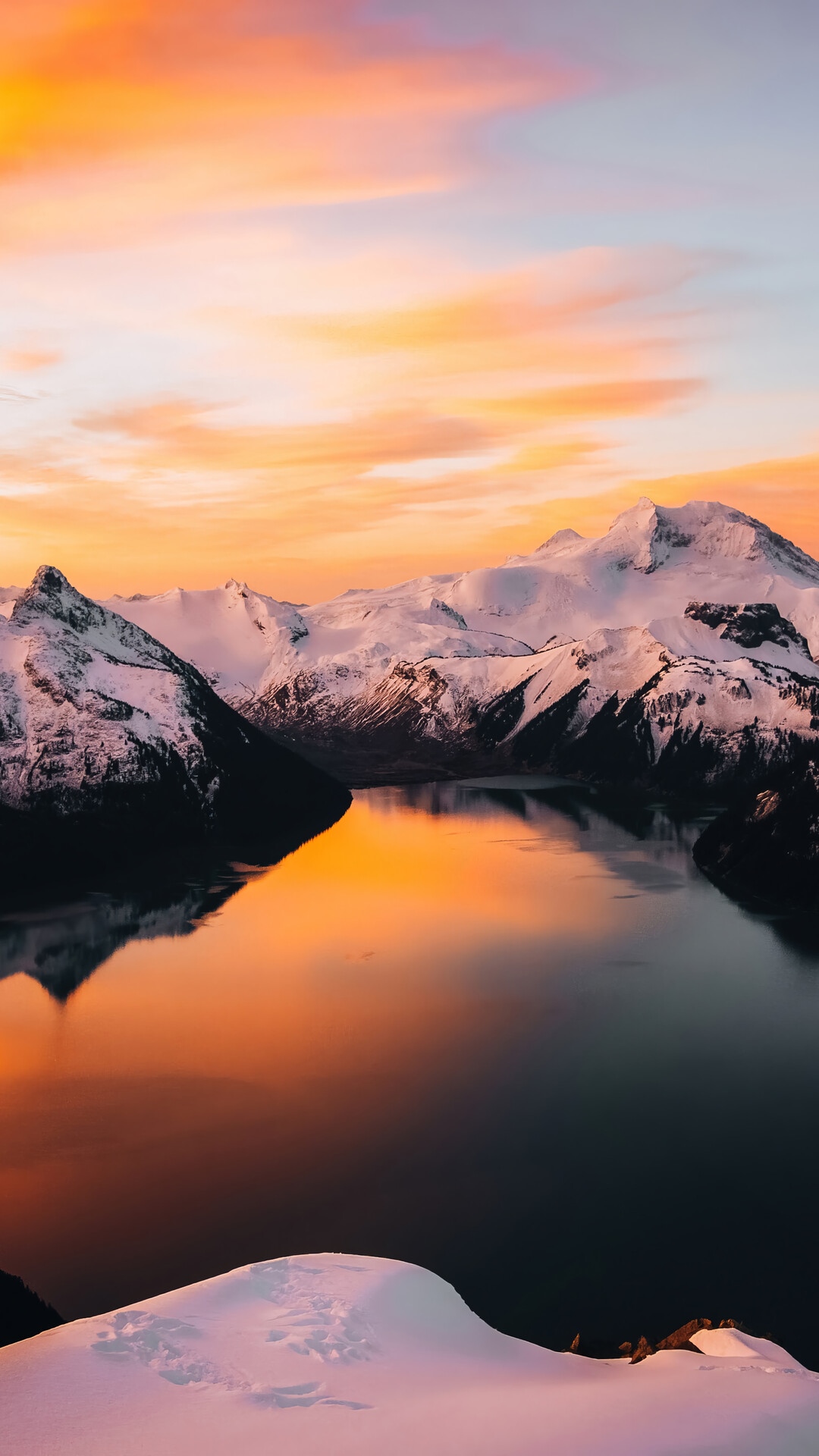 Garibaldi Lake at sunset with snowy mountains HD Phone Wallpaper