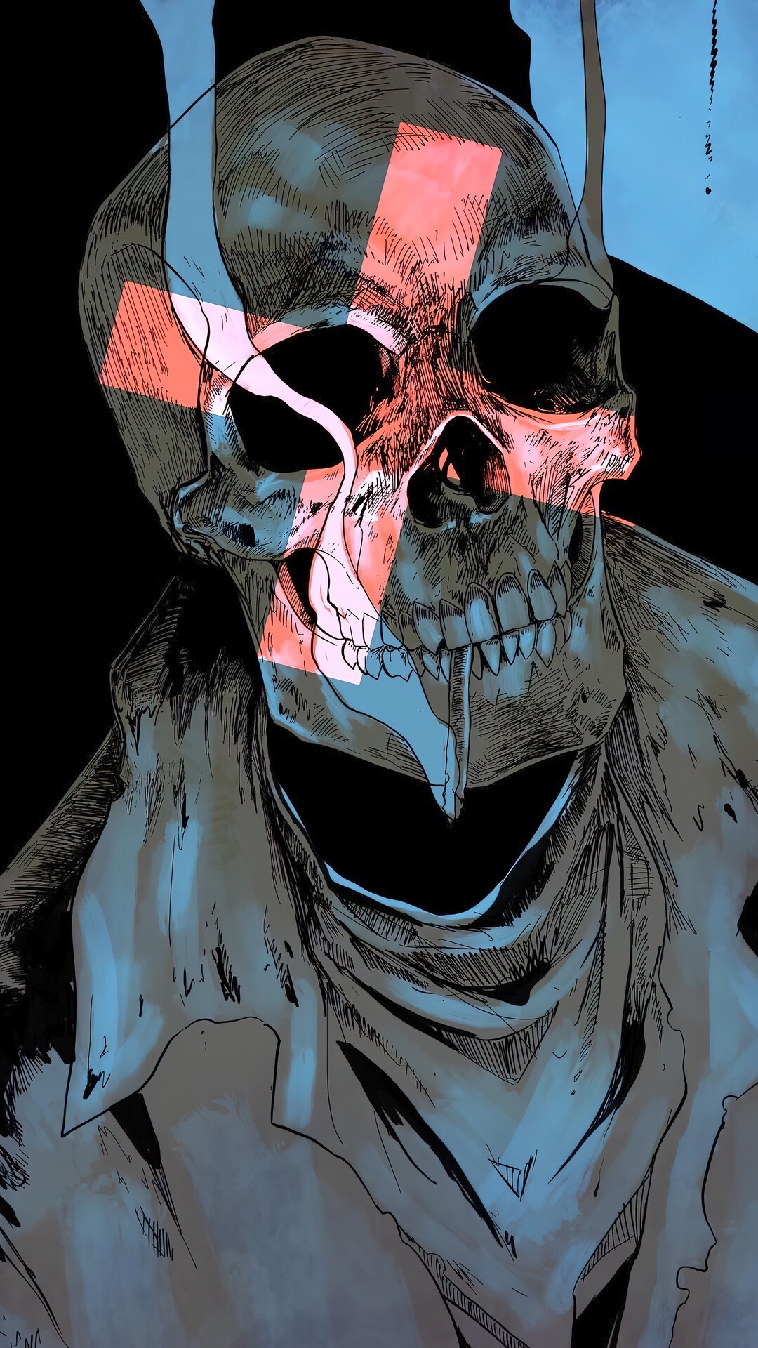 Skeleton with red and blue overlay HD Phone Wallpaper