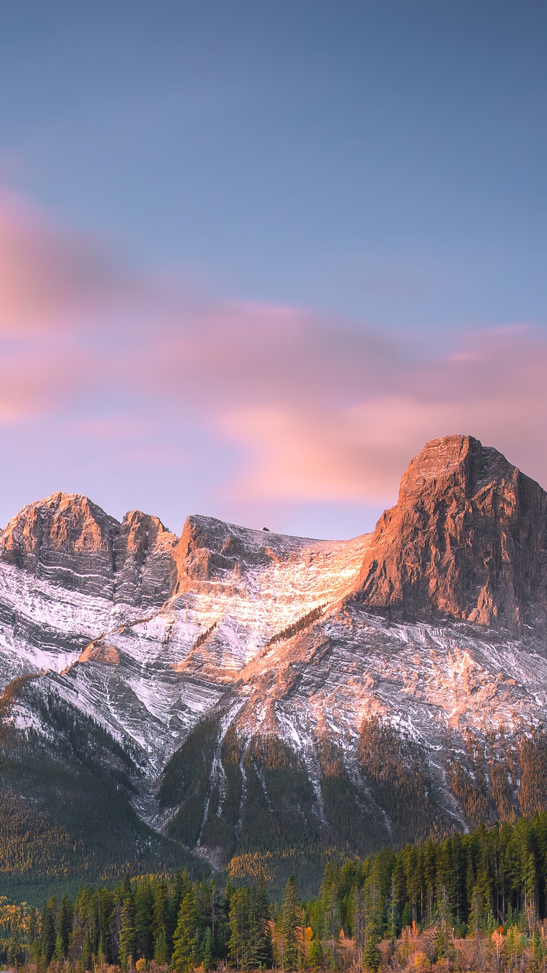 Snow-dusted mountains in Canada at sunrise HD Phone Wallpaper
