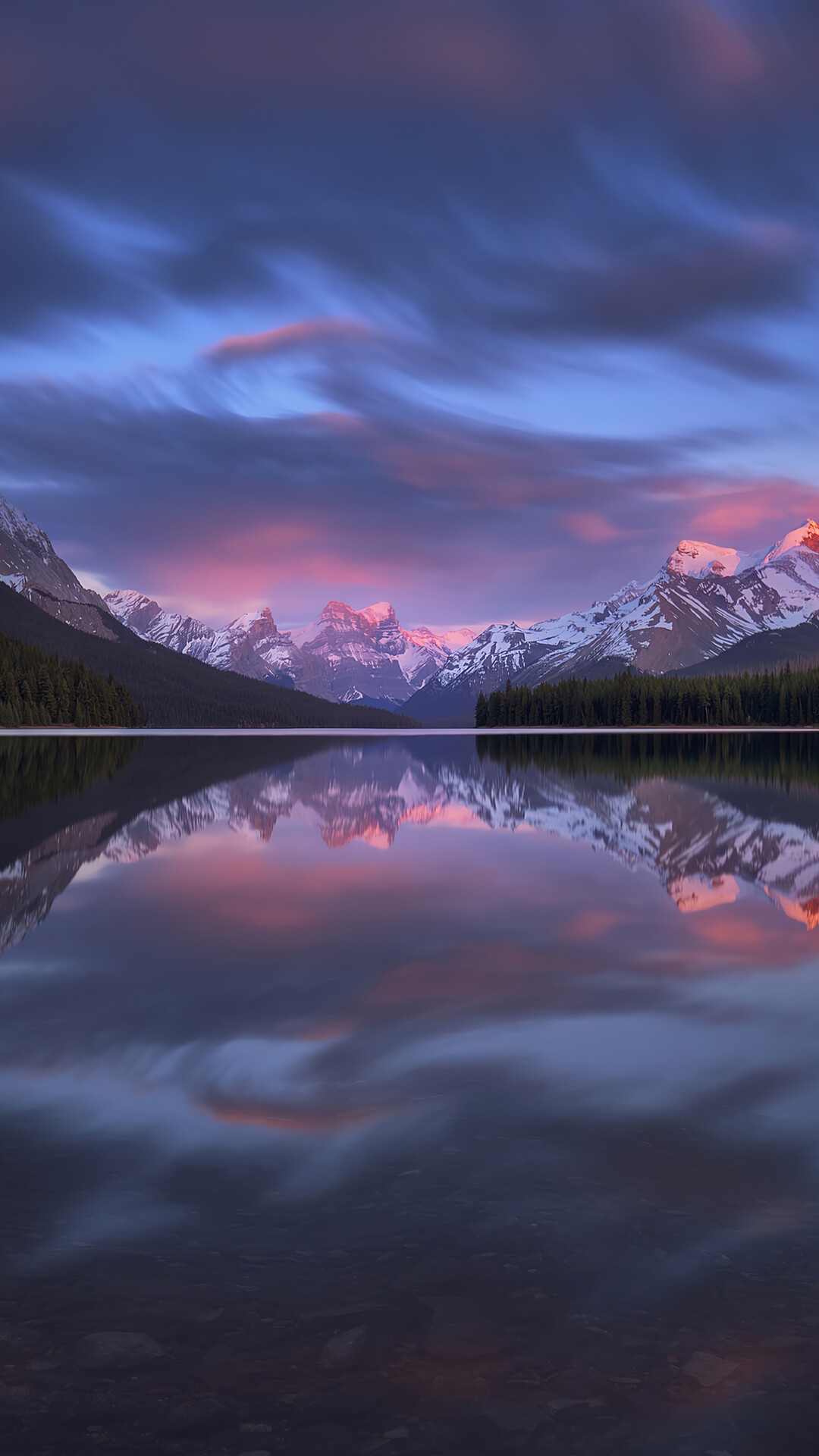 Lake and Mountains Reflected in Water at Sunset HD Phone Wallpaper