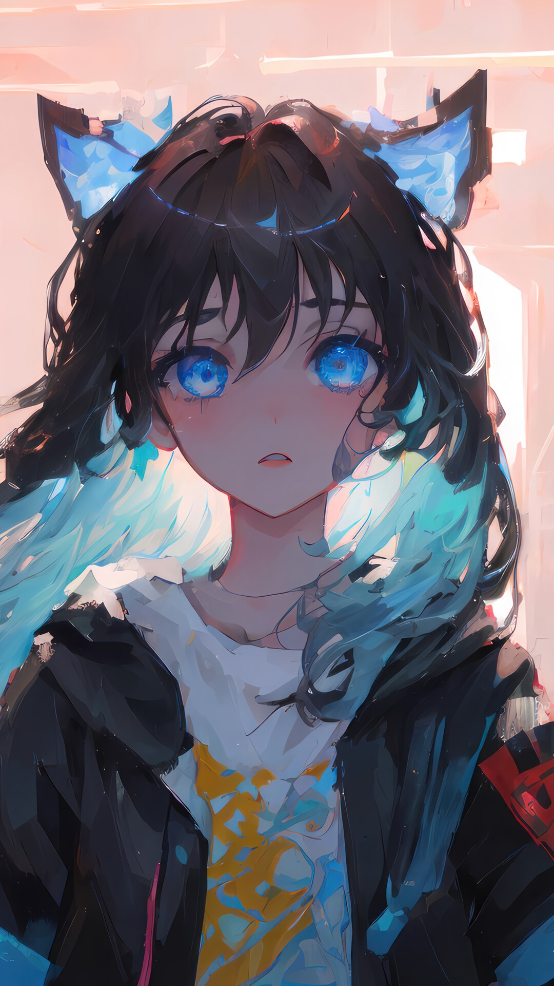 Anime Girl with Blue Eyes and Cat Ears HD Phone Wallpaper