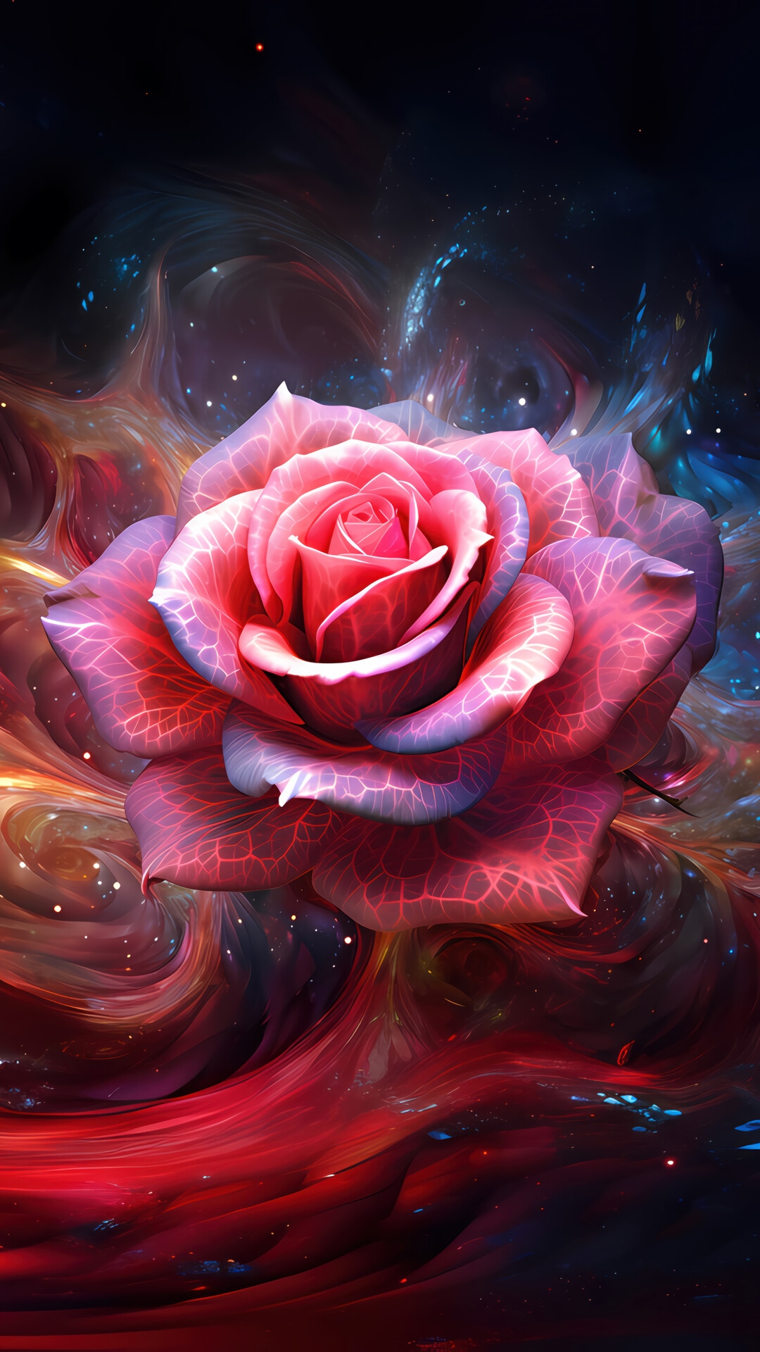 Digital Art of a Pink Rose in Cosmic Space HD Phone Wallpaper