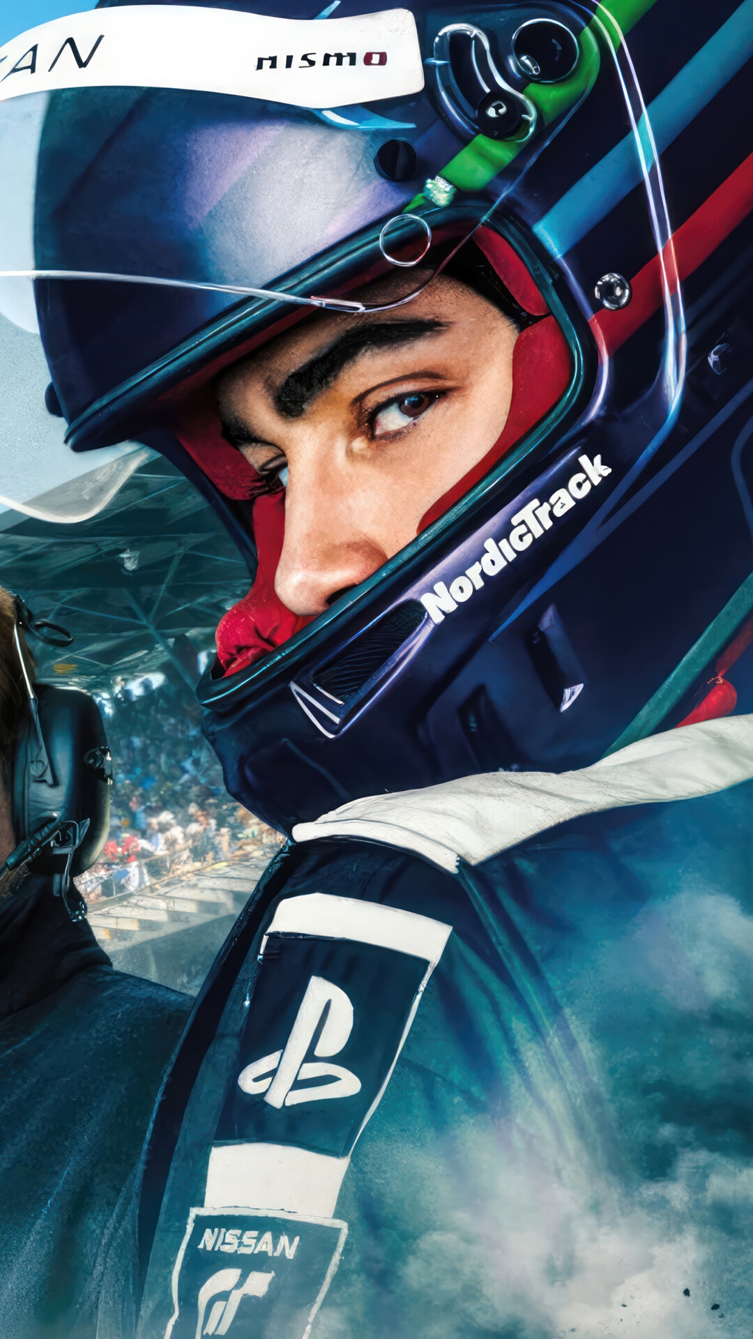 Gran Turismo Movie Poster with Nissan and PlayStation Logos HD Phone Wallpaper