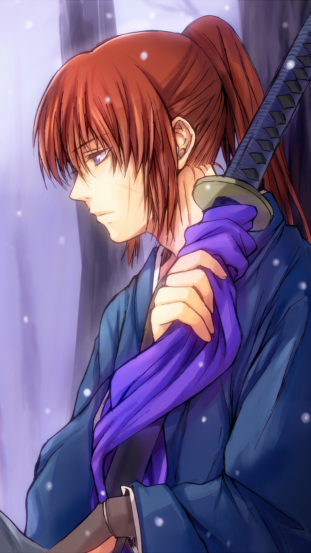 Kenshin Himura with a sword in the snow HD Phone Wallpaper