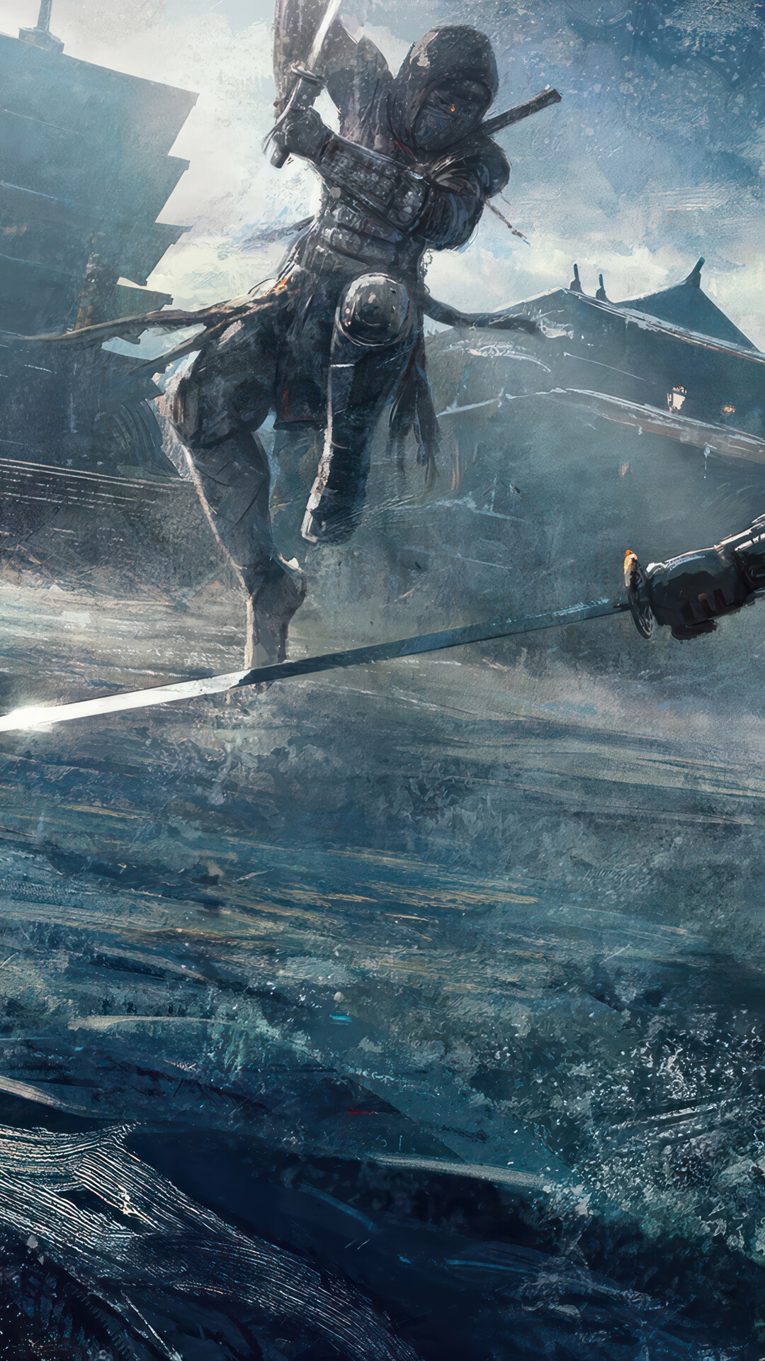 Ninja in battle with swords HD Phone Wallpaper
