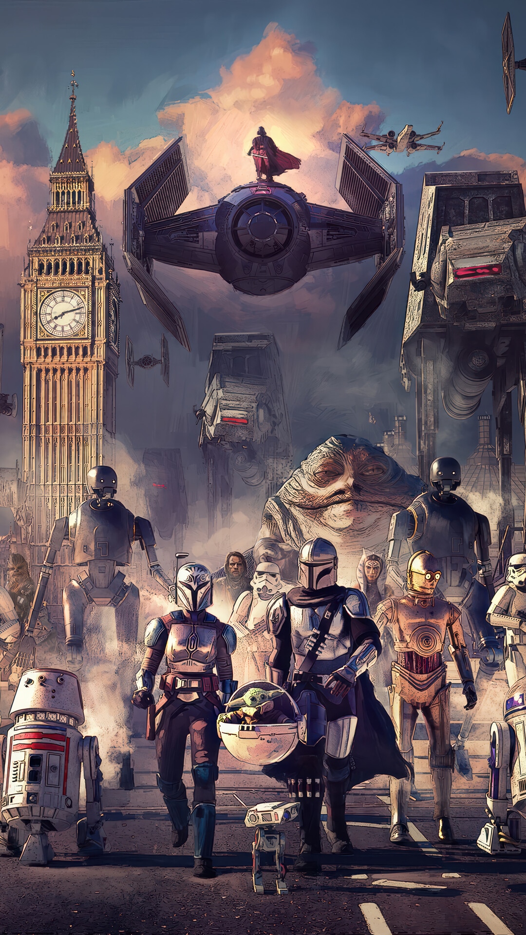 Star Wars characters in London with Darth Vader HD Phone Wallpaper