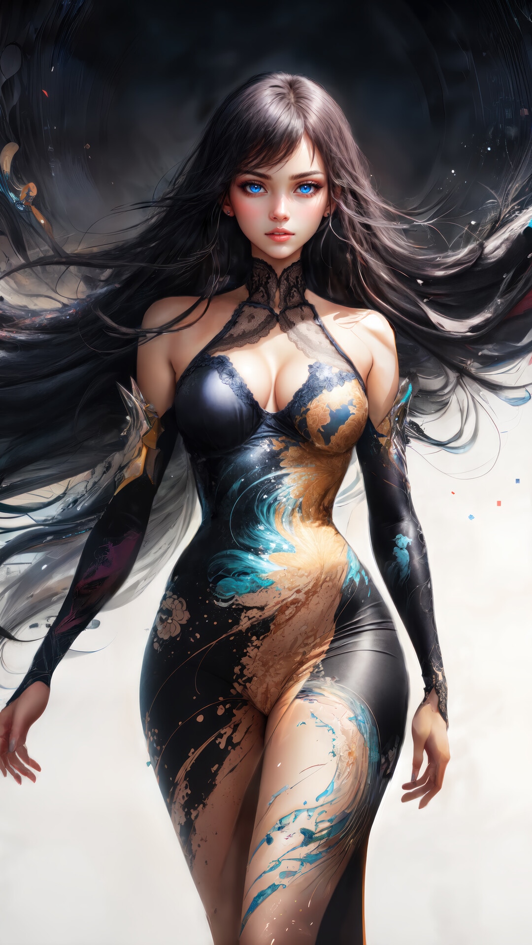 Beautiful fantasy girl with long dark hair HD Phone Wallpaper