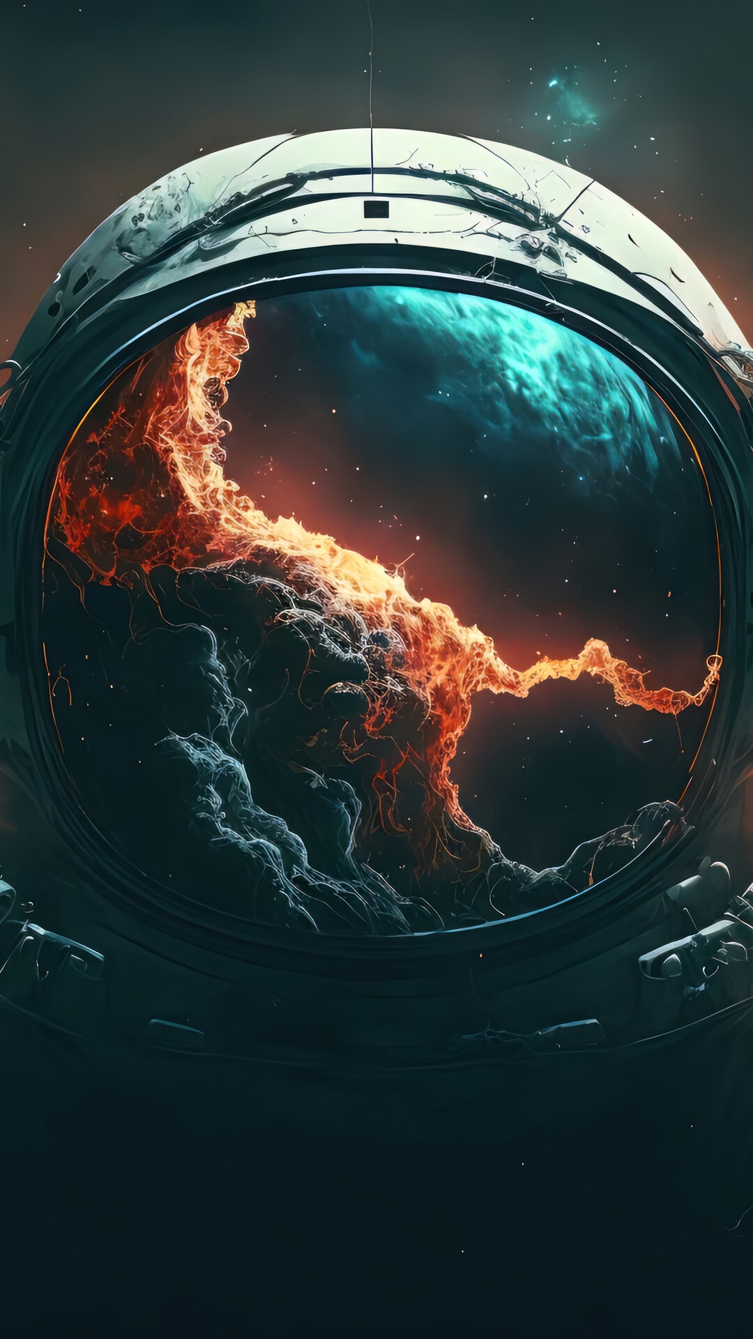 Astronaut helmet reflecting a nebula HD Phone Wallpaper