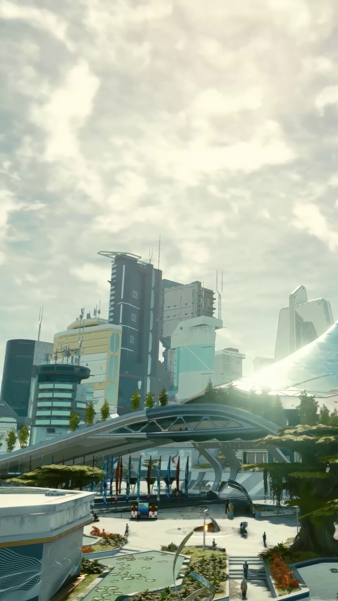 Starfield futuristic city with modern architecture HD Phone Wallpaper