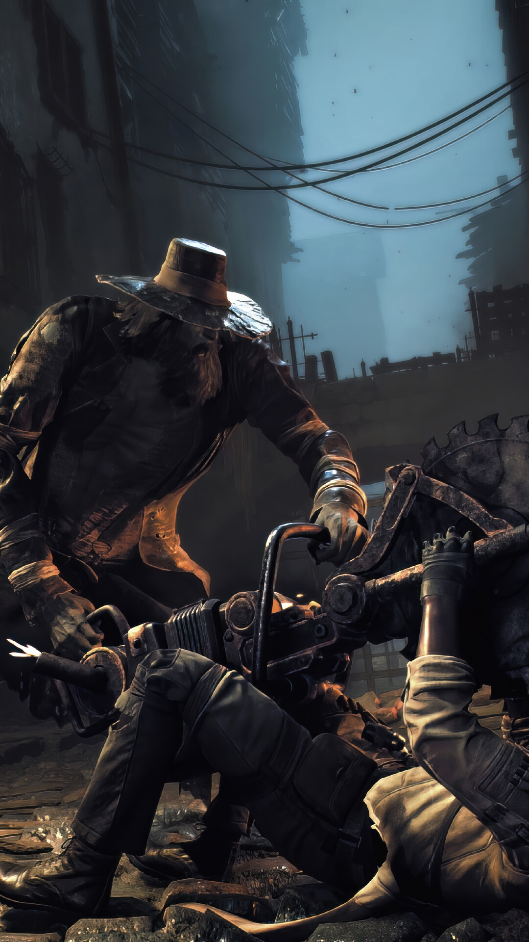Remnant II character with a chainsaw weapon HD Phone Wallpaper